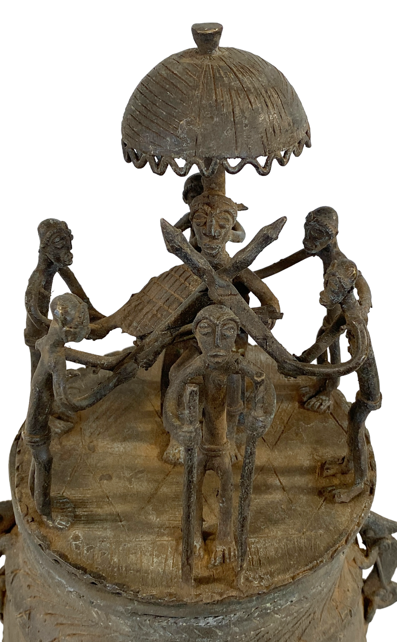 #5223 African Cast Bronze Vessel Kuduo Ashanti Tribe Ghana 12.25" H