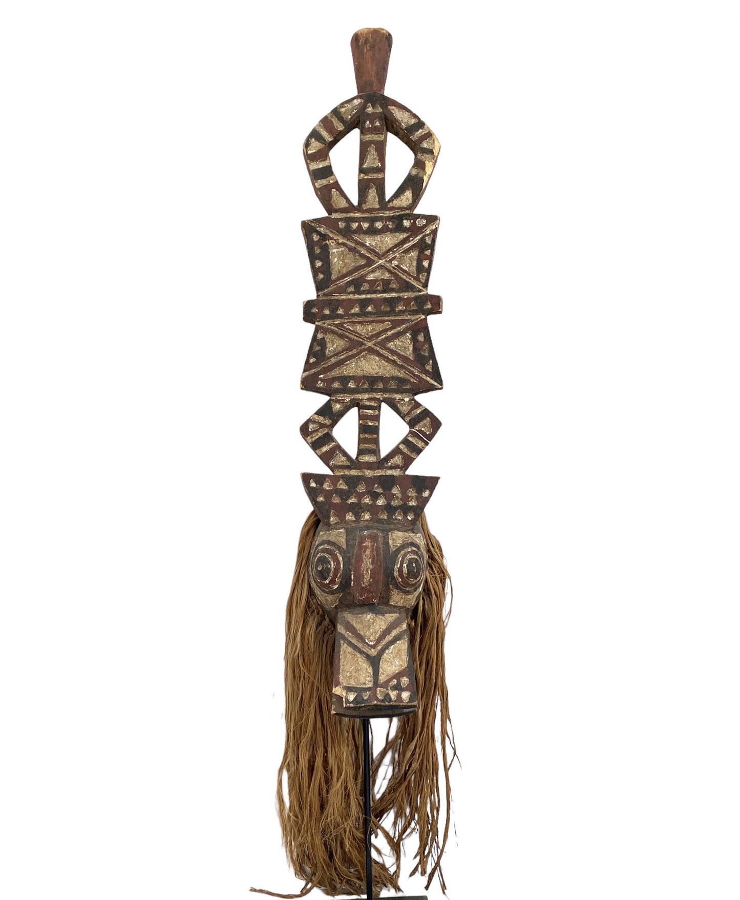 #5471 Rare Vintage Tribal Nuna Antelope Mask Burkina Faso w/Iron Stand 54" H