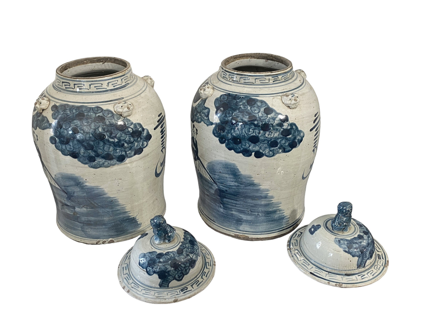#207 Porcelain Lidded Blue & White Chinoiserie Ginger Jars - a Pair 18.5" H