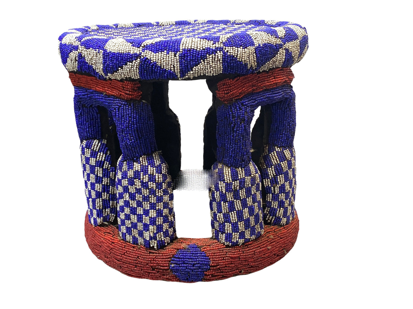 # 4581 LG Nobility Beaded Wood Bamileke Throne /Table/ Stool Cameroon 19.5" D