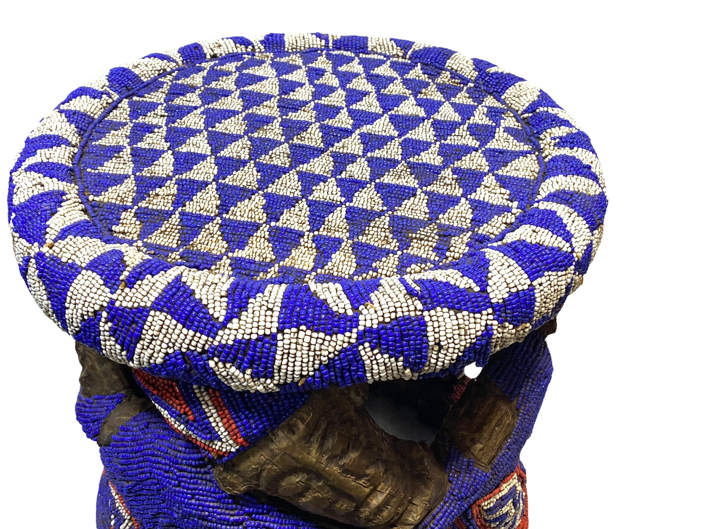 # 4577 LG Nobility Beaded Wood Bamileke Throne /Table/ Stool Cameroon 21" D