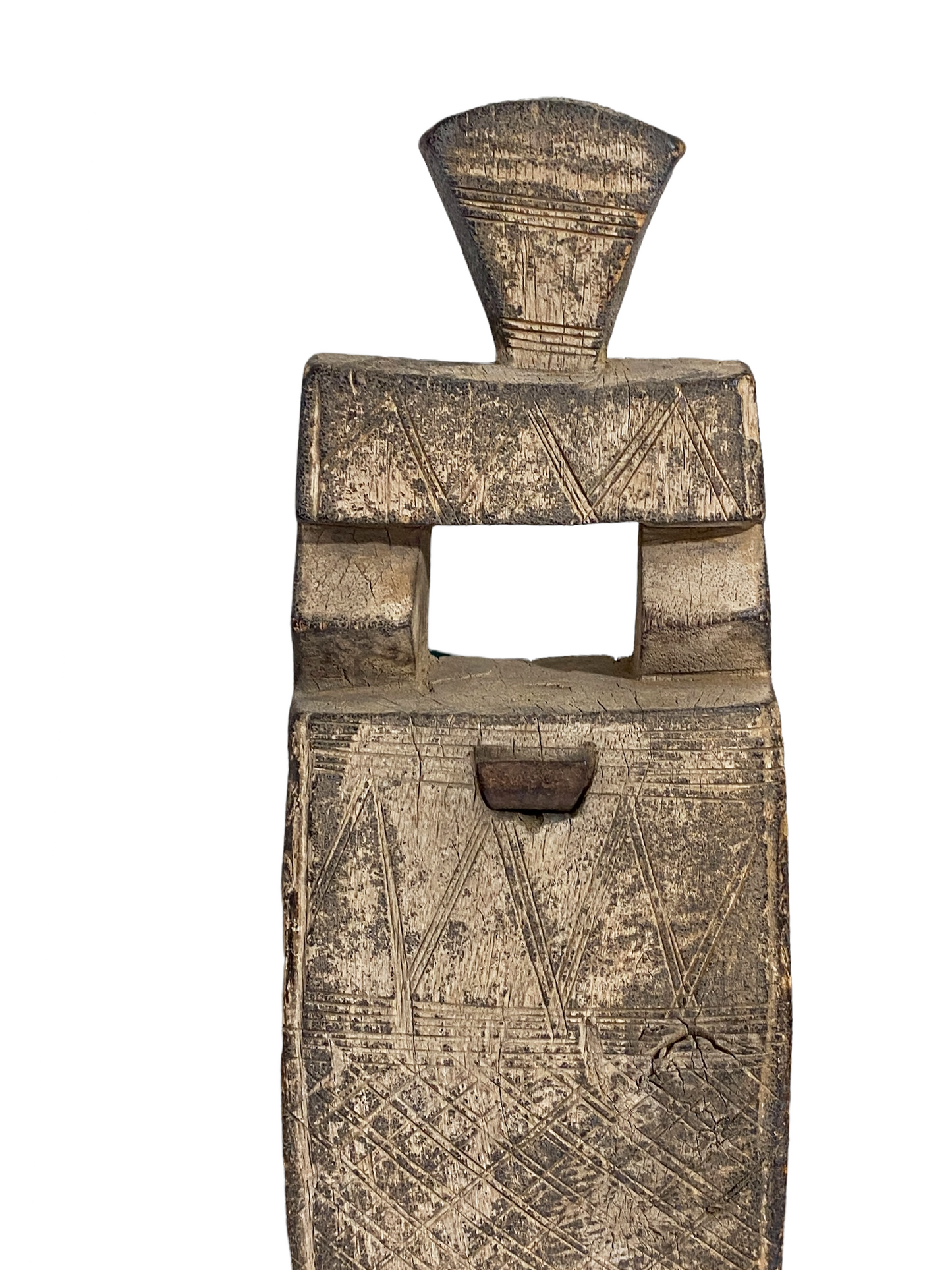 #1402 Rare Old African Dogon Door Lock On stand Mali 16" H