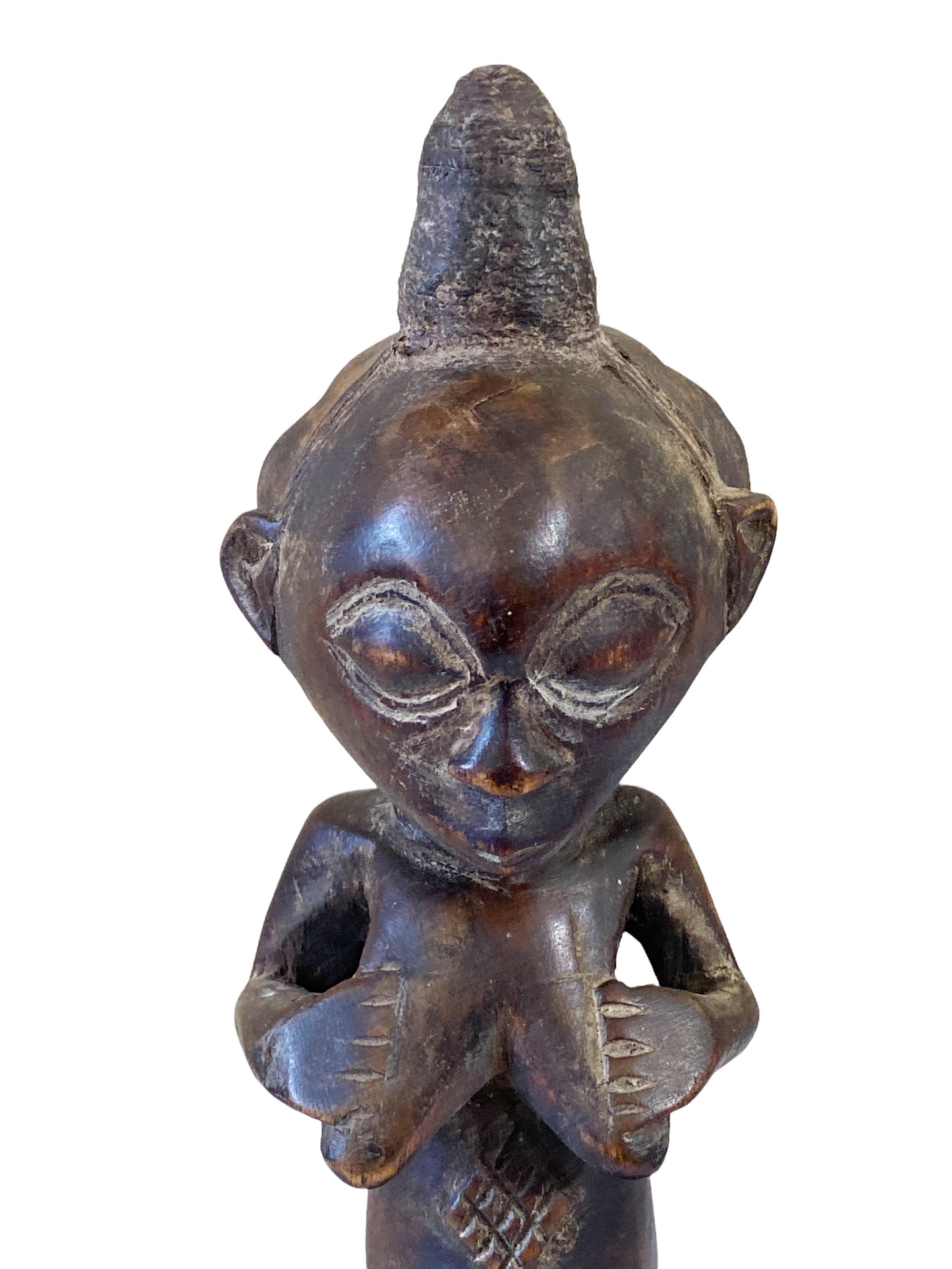 #4745 Tribal  African Luba, Court Knelling  Fertility Female DR of Congo on Stand 13.5" H