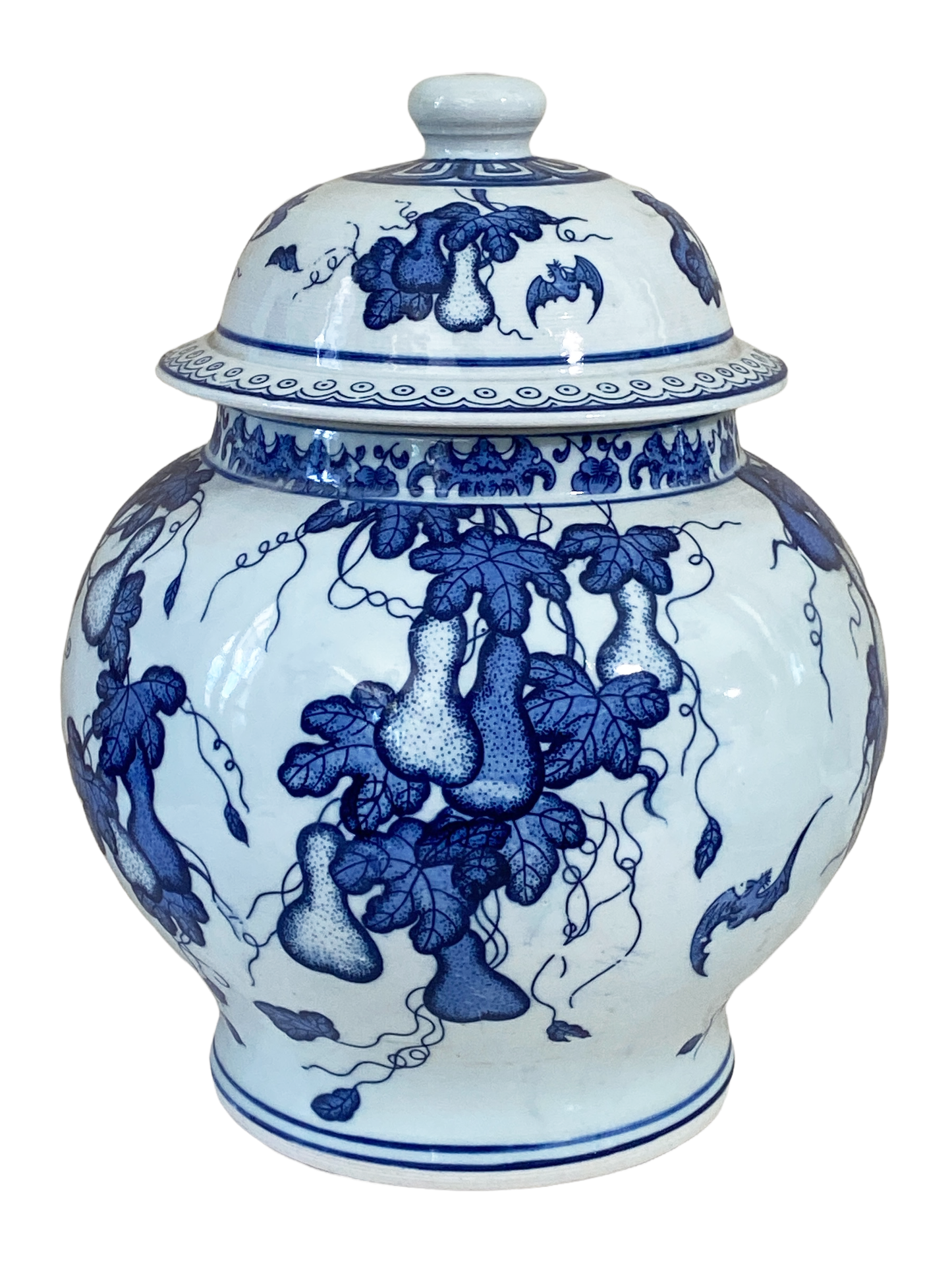 #3249 Chinoiserie Blue and White Porcelain Ginger jar 12" H