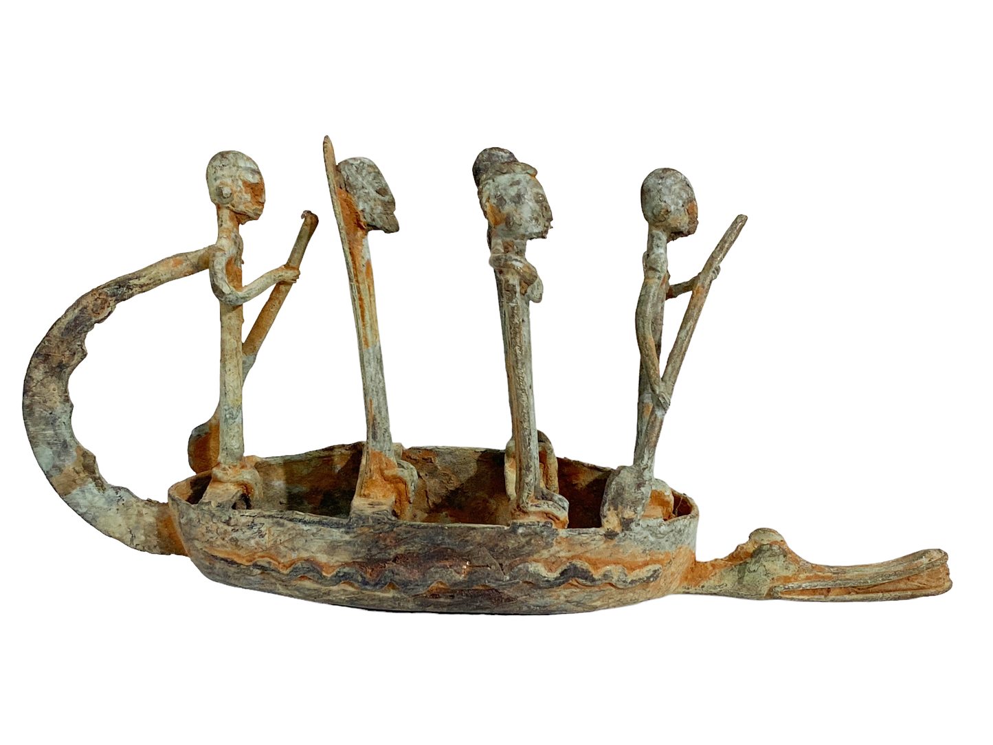 #4903 Dogon Bronze Pirogue Crocodile Boat W/ figures , Mali.