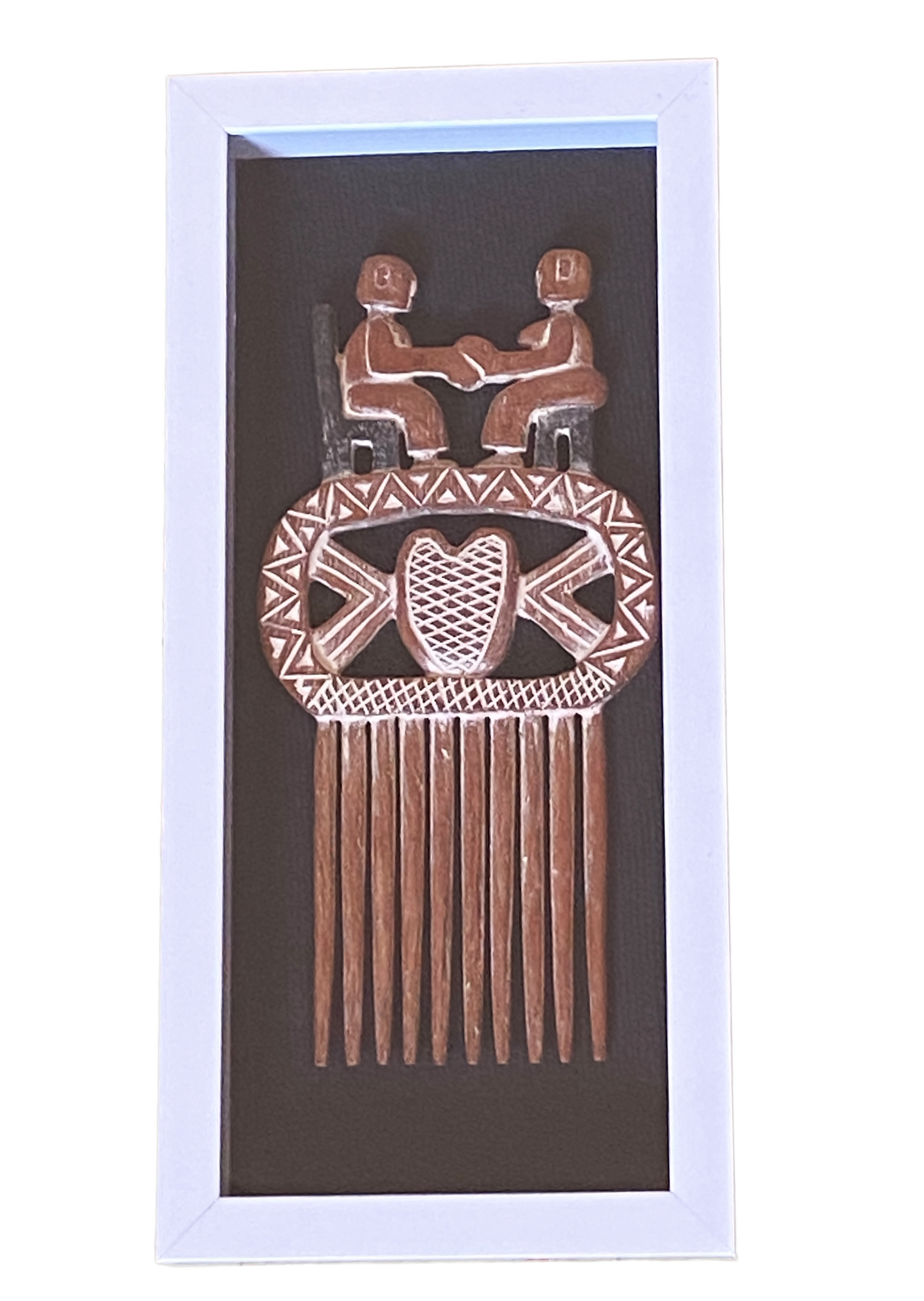 #4905 Superb   African Ashanti Ghana Marriage Comb 15" H Framed