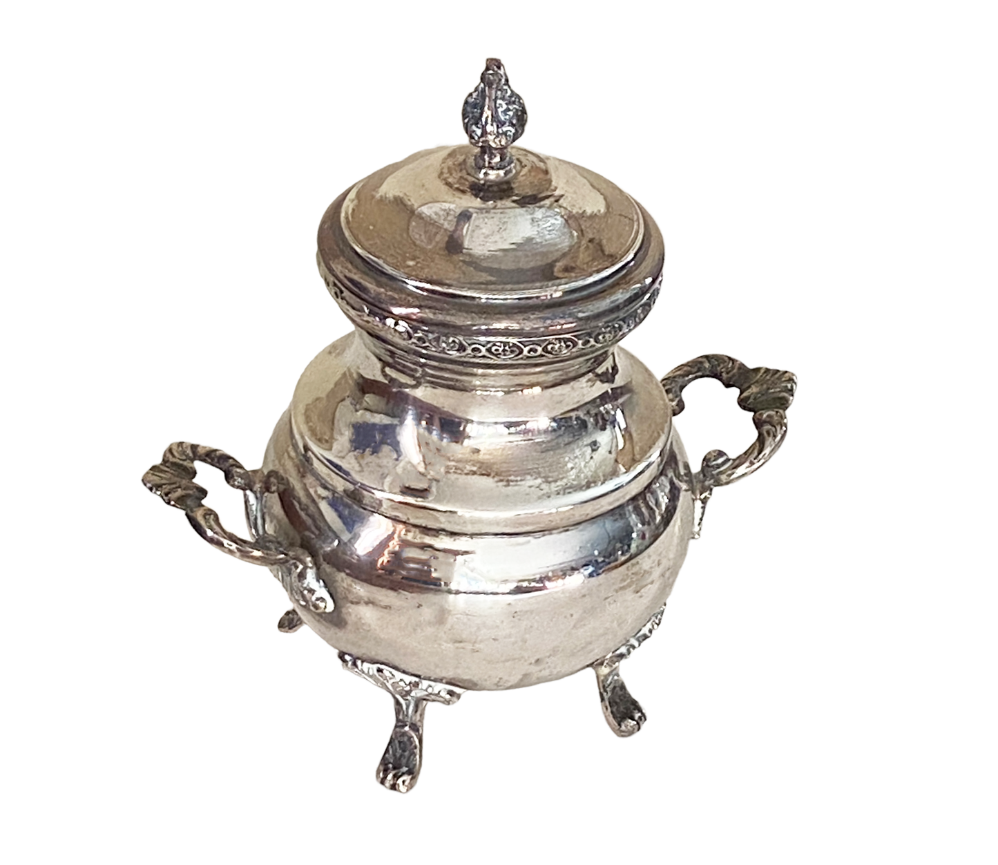 #3666 Egyptian English Style Silver Lidded Sugar Bowl 6.25" H