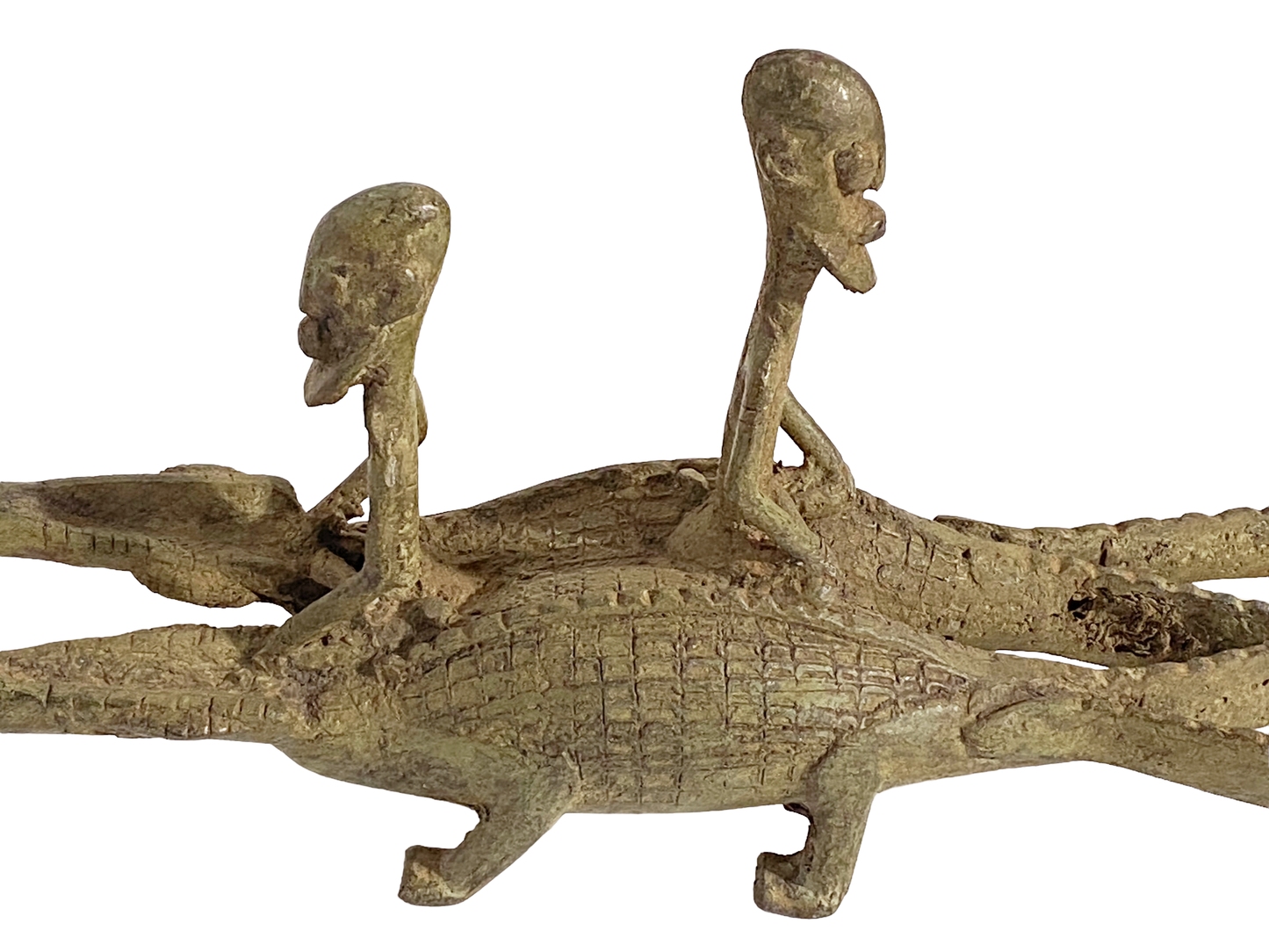 # 239 Dogon Bronze Ancestors Riding a crocodile , Mali.15 " W