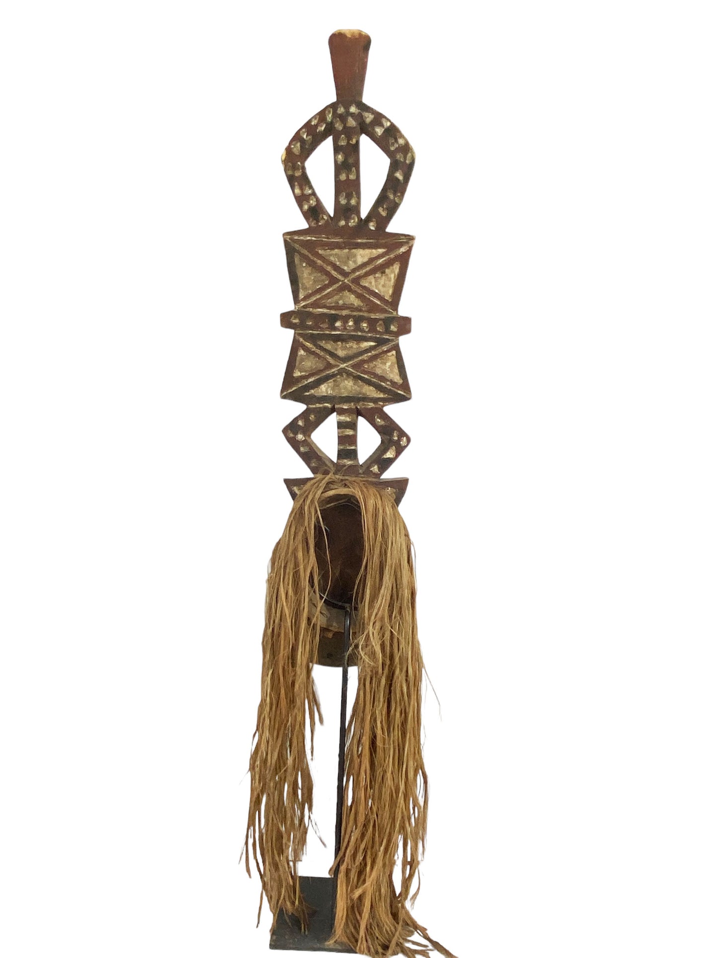#5471 Rare Vintage Tribal Nuna Antelope Mask Burkina Faso w/Iron Stand 54" H