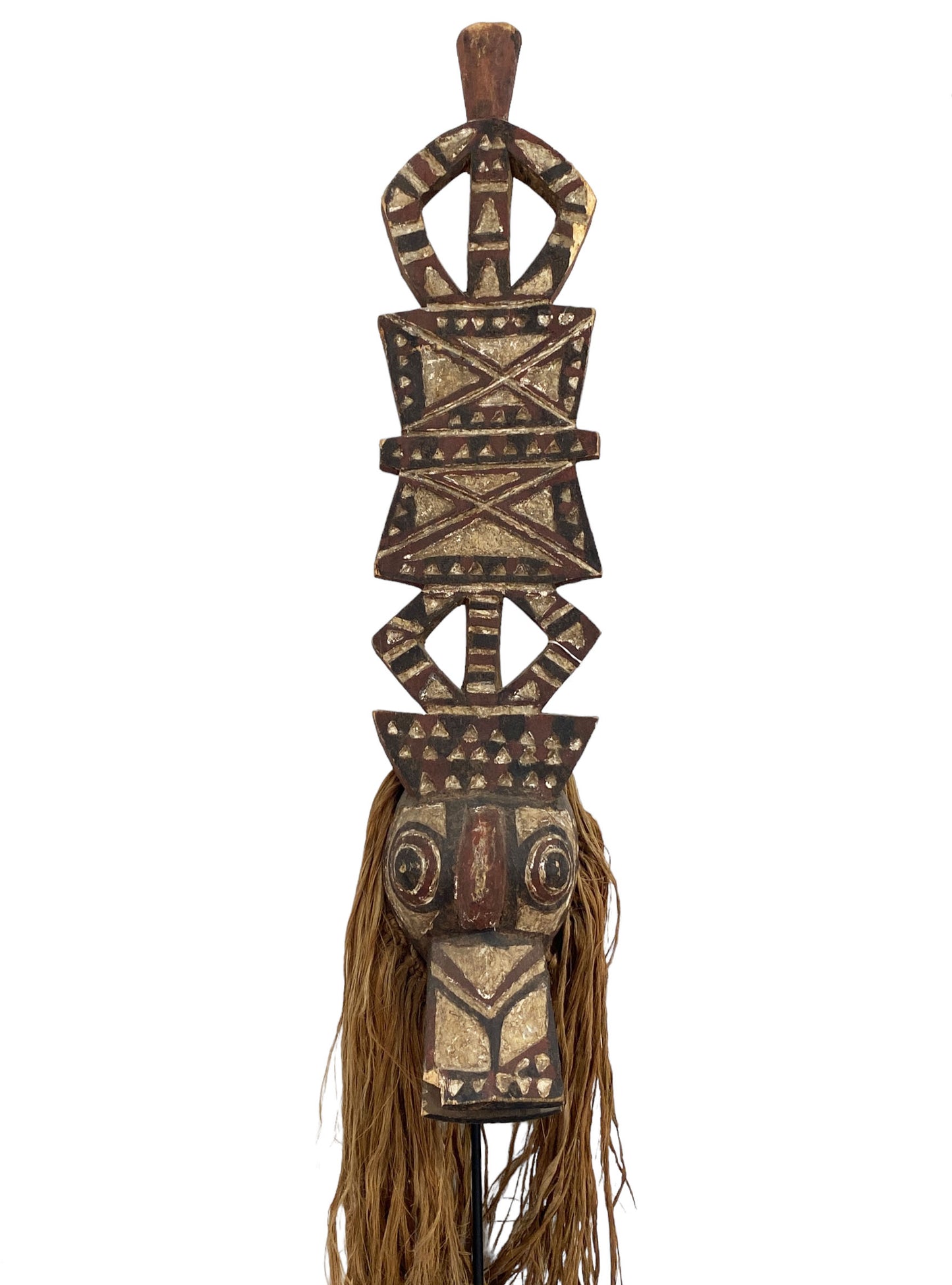 #5471 Rare Vintage Tribal Nuna Antelope Mask Burkina Faso w/Iron Stand 54" H