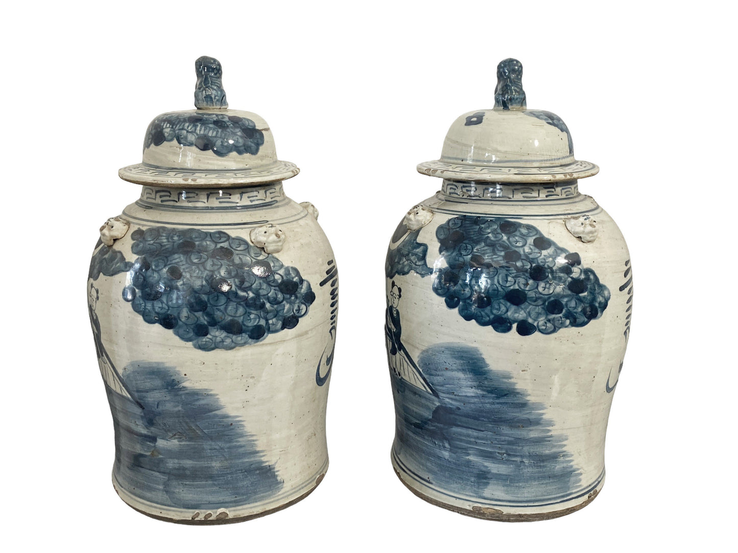 #207 Porcelain Lidded Blue & White Chinoiserie Ginger Jars - a Pair 18.5" H