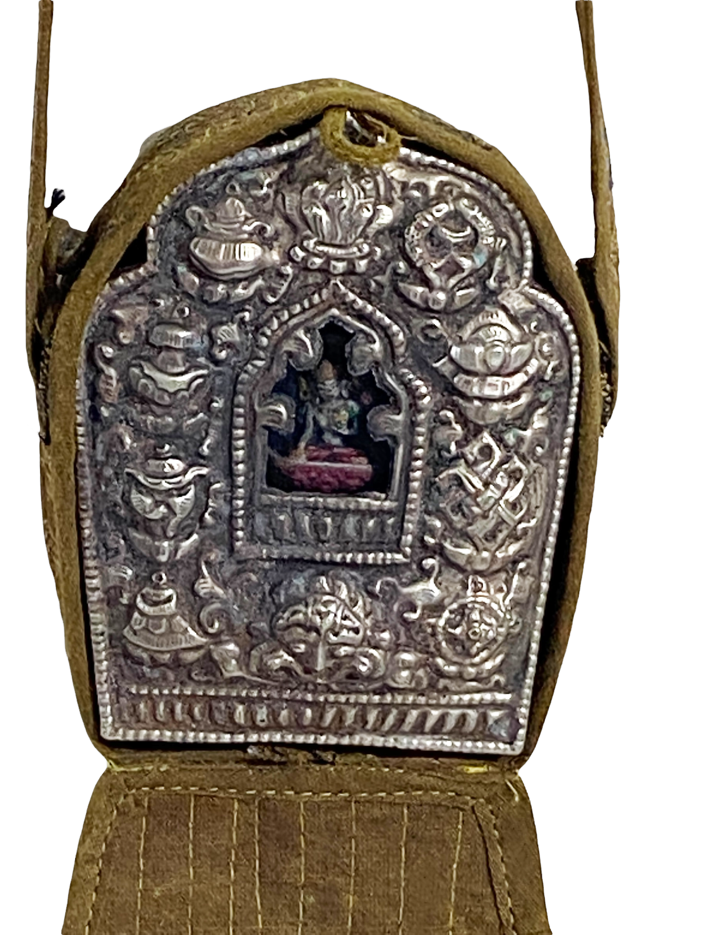#4594 Vintage Tibetan Buddhist Ghau Traveling Prayer Bag 24" H