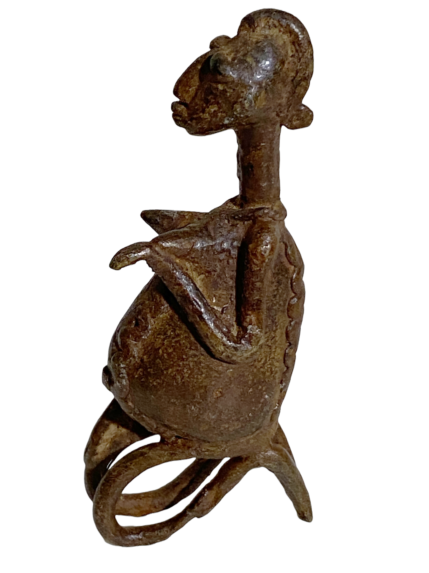 # 4808 African Old Dogon Bronze Figure of a Seating female Mali 5" h