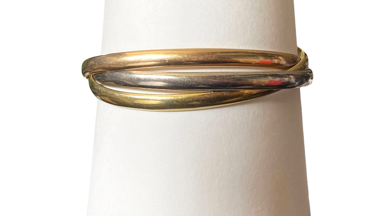 #4861Cartier  Style Tri-Tone 18 Karat Interlocking 3 Bangle Trinity Bracelet