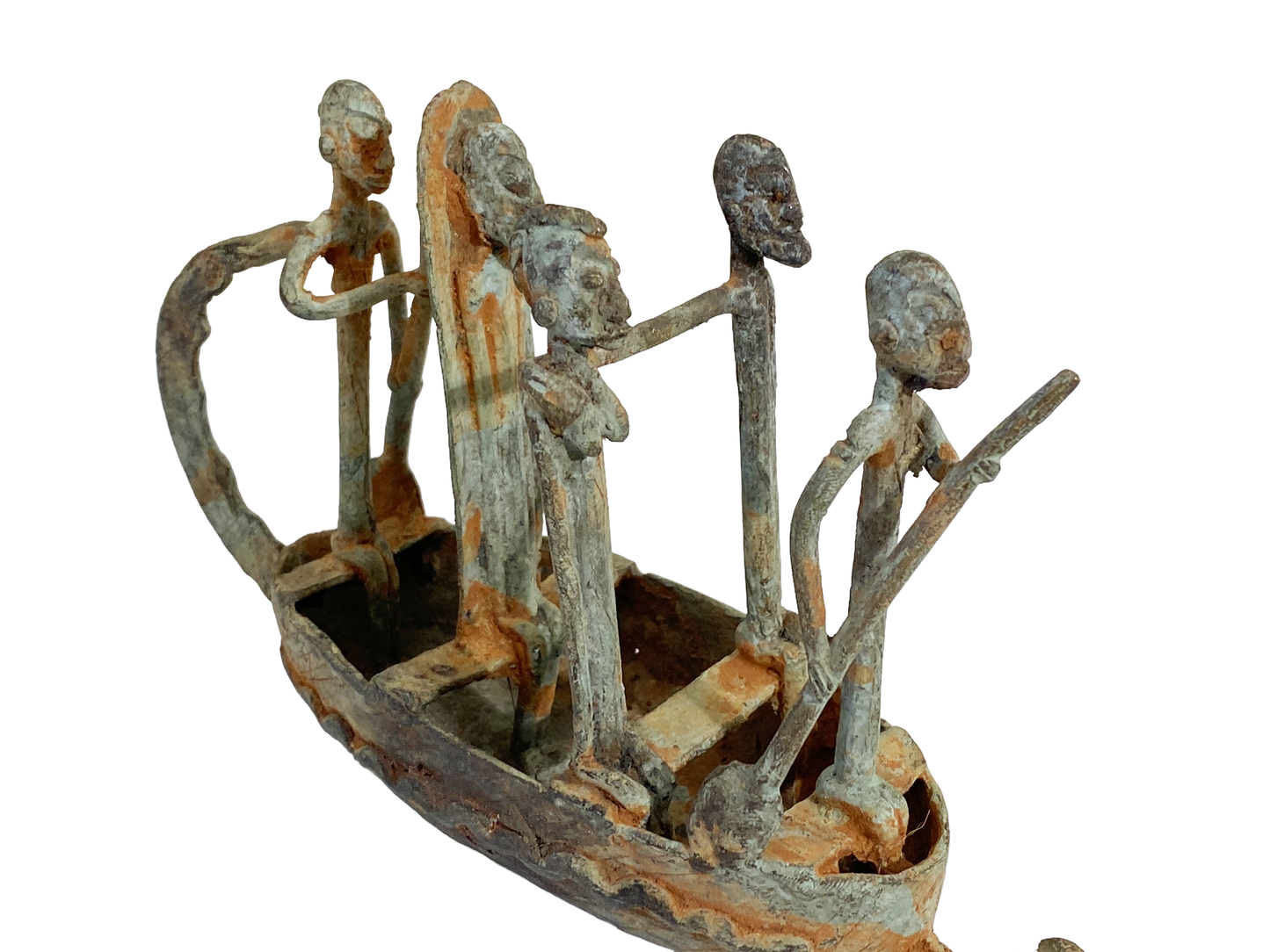#4903 Dogon Bronze Pirogue Crocodile Boat W/ figures , Mali.