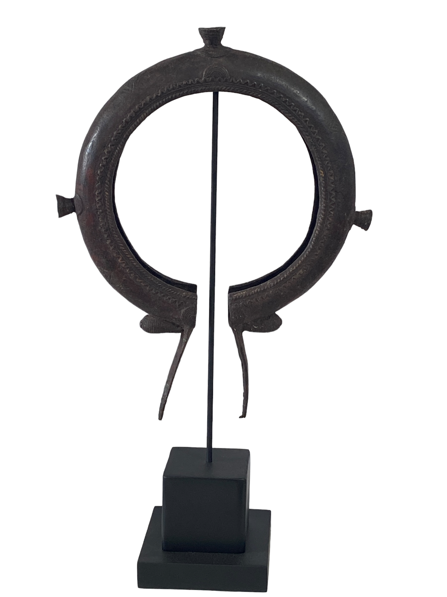 #4949 LG African Old Tikar People Currency Bracelet  Cameroon 22.25" h w/stand