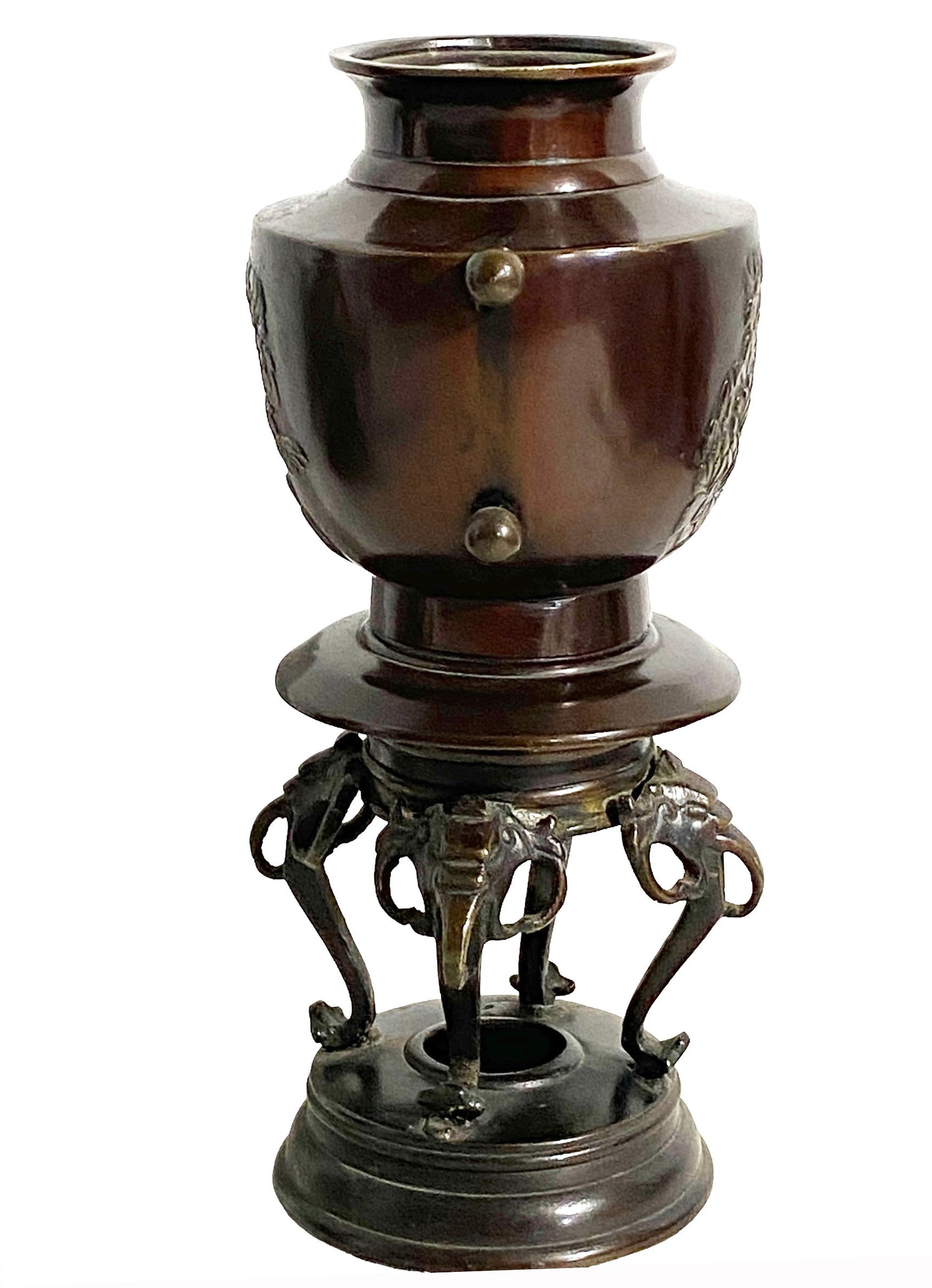 #6747 Old Japanese Bronze Incense Burner 8" H