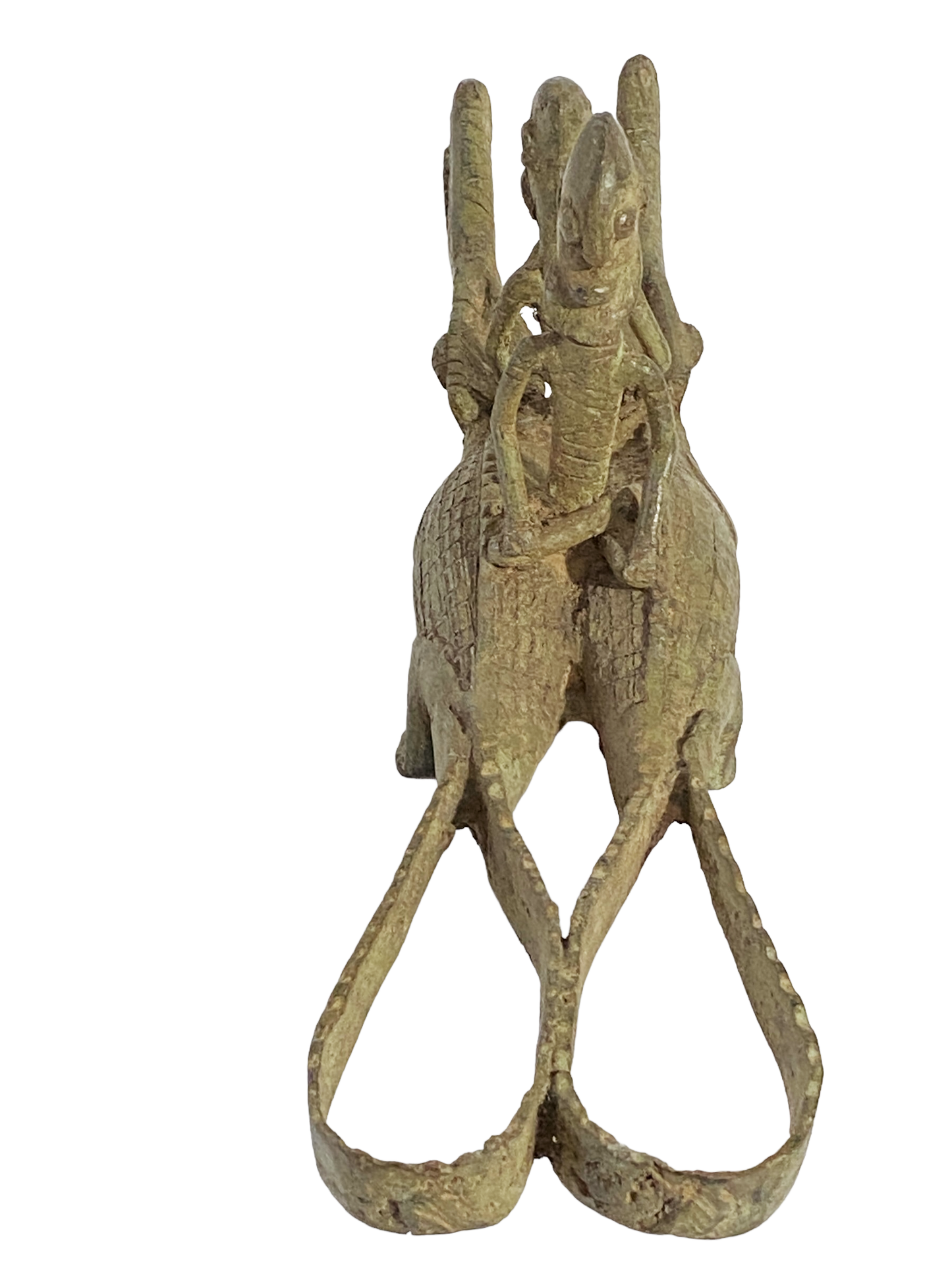 # 239 Dogon Bronze Ancestors Riding a crocodile , Mali.15 " W