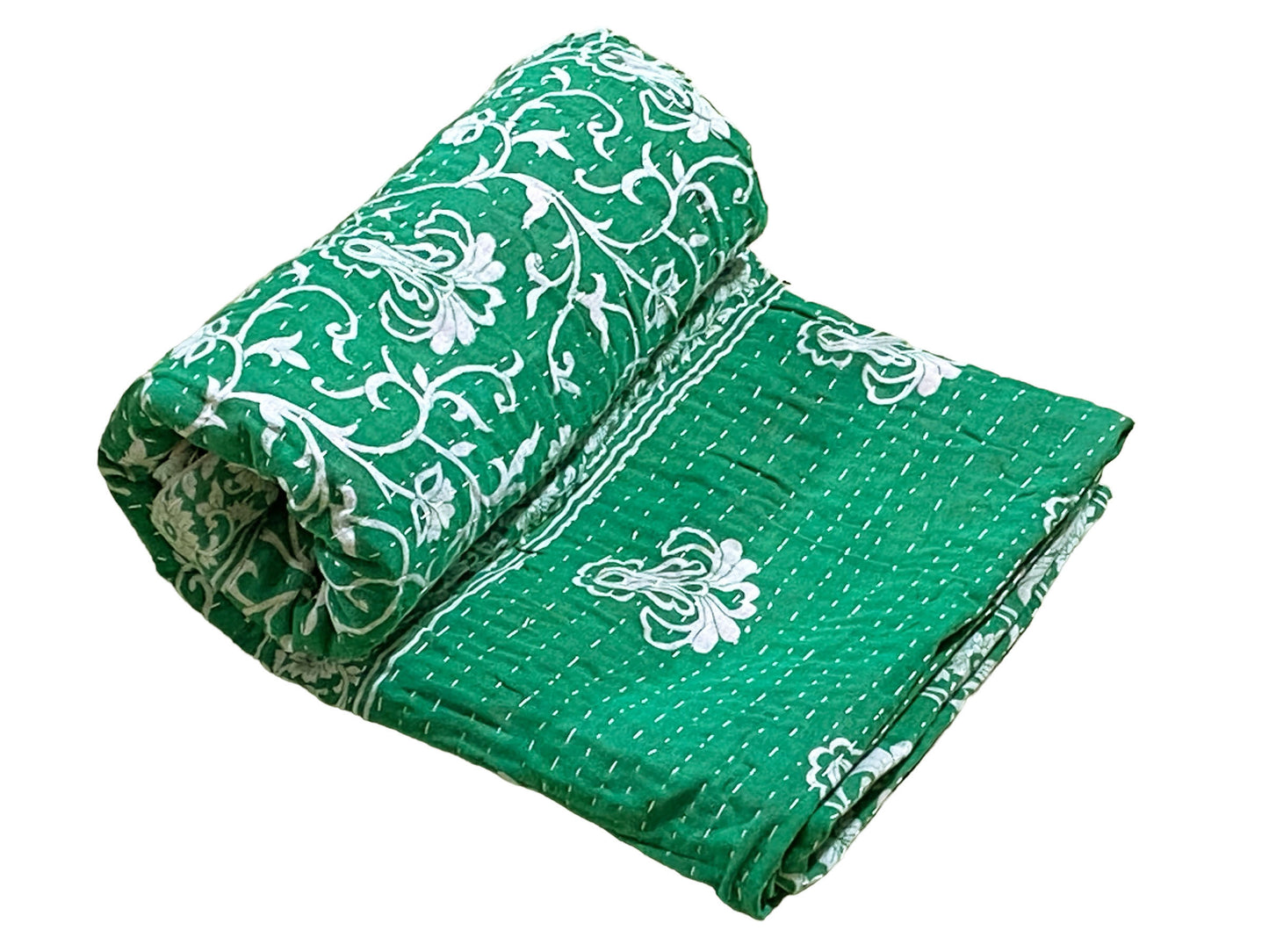 #5331 Vintage Indian CottonThrow Kantha Quilt 87" by 55" w