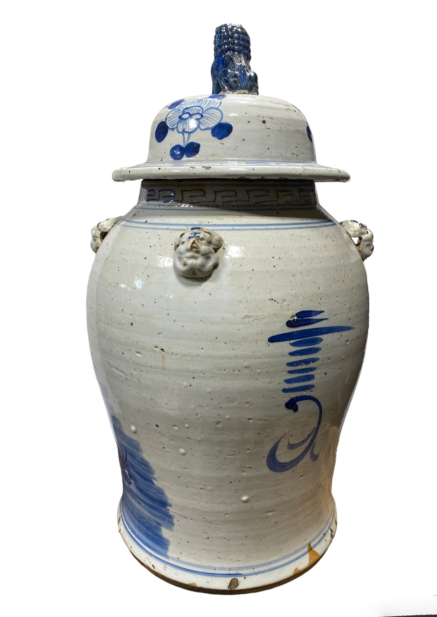 #248A Lg Chinoiserie Blue & White Porcelain Ginger Jar, 24" H