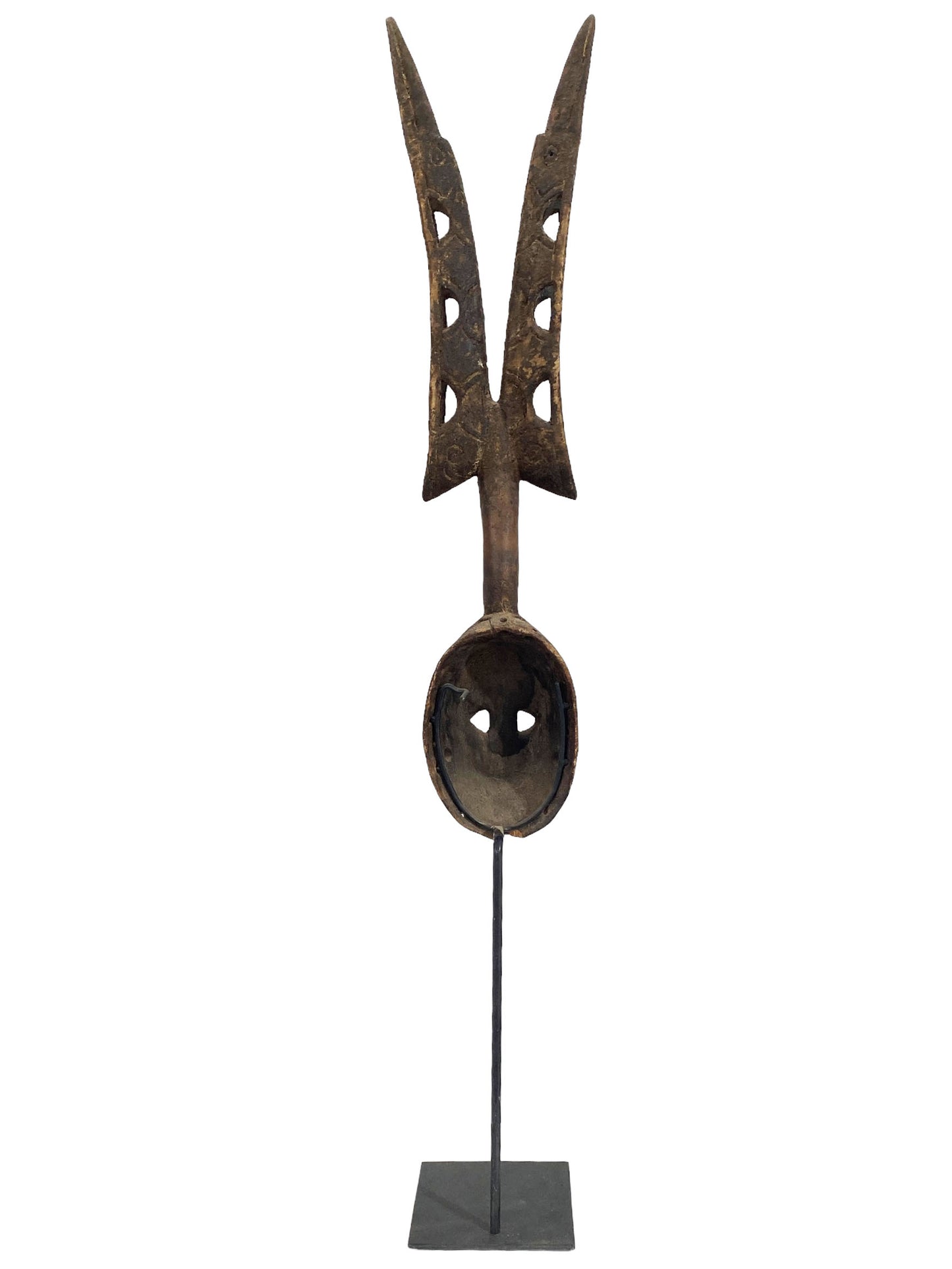 #5472 African Vintage Dogon Antelope Mask Mali 51.5" H W/Iron Stand