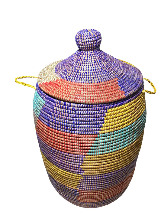 #4584 Lg  Basket with Lid Senegal West Africa 28" H