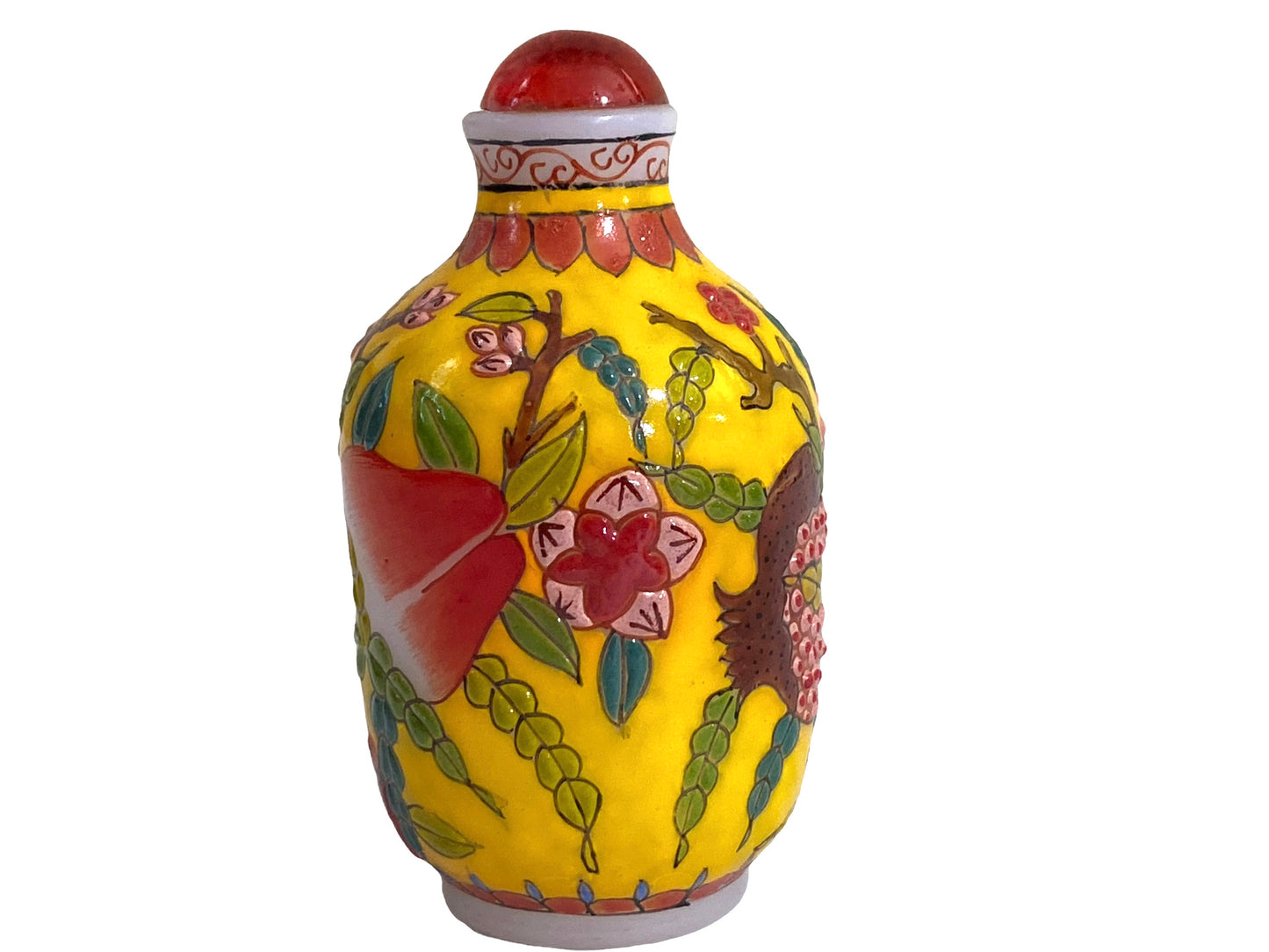 #5947 Chinoiserie Overlay Carved Peking Glass Snuff Bottle