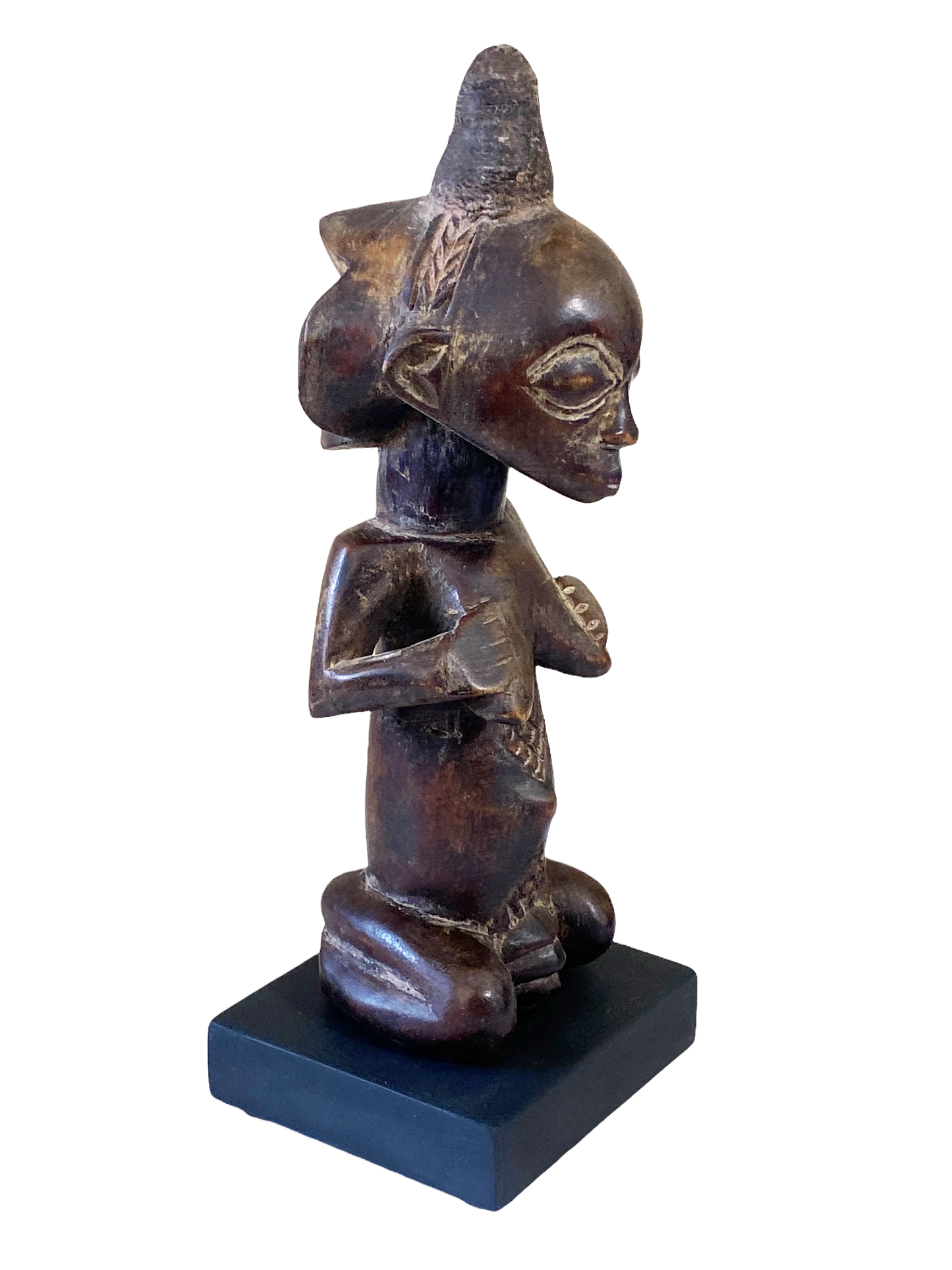 #4745 Tribal  African Luba, Court Knelling  Fertility Female DR of Congo on Stand 13.5" H