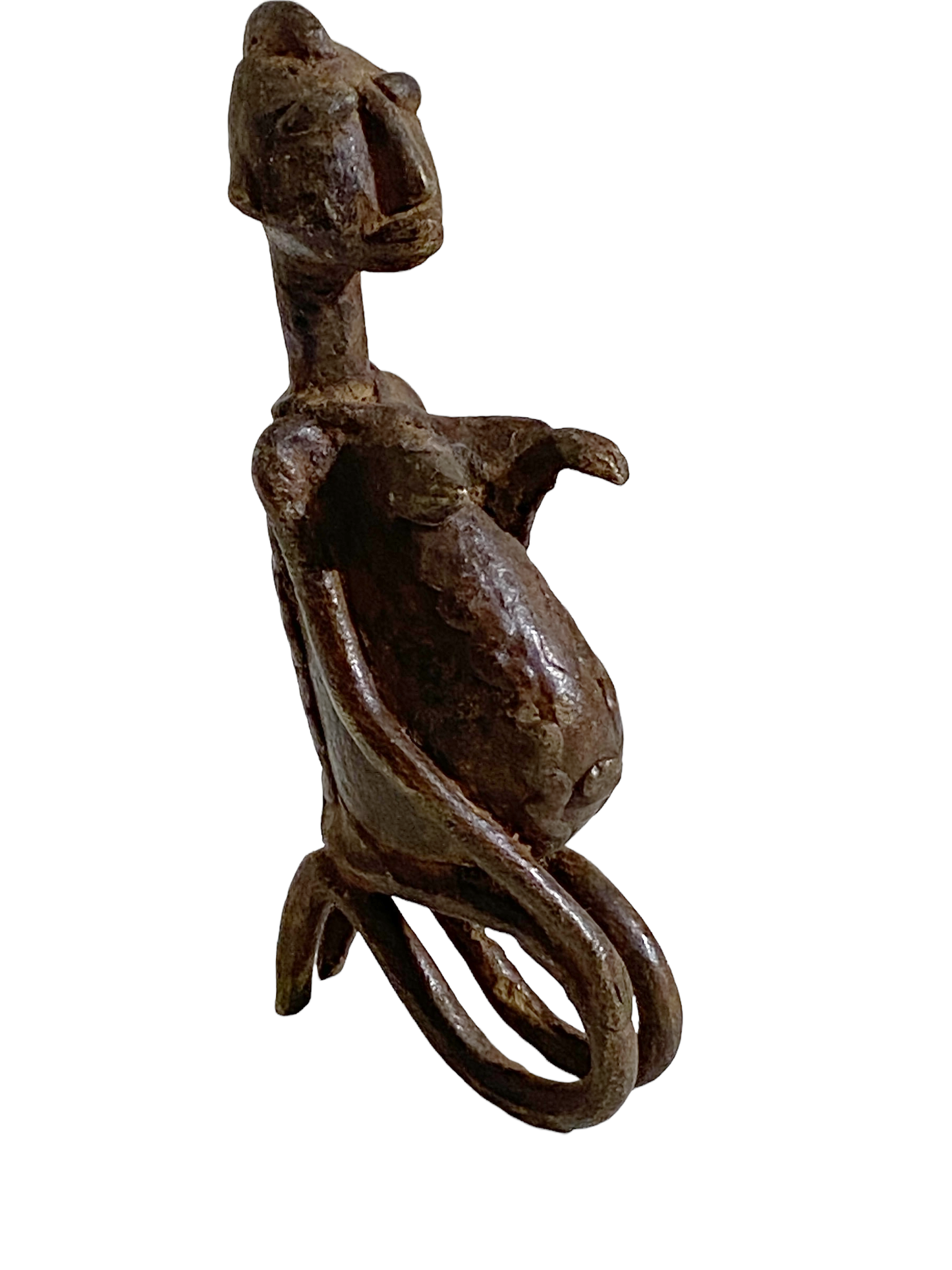 # 4808 African Old Dogon Bronze Figure of a Seating female Mali 5" h