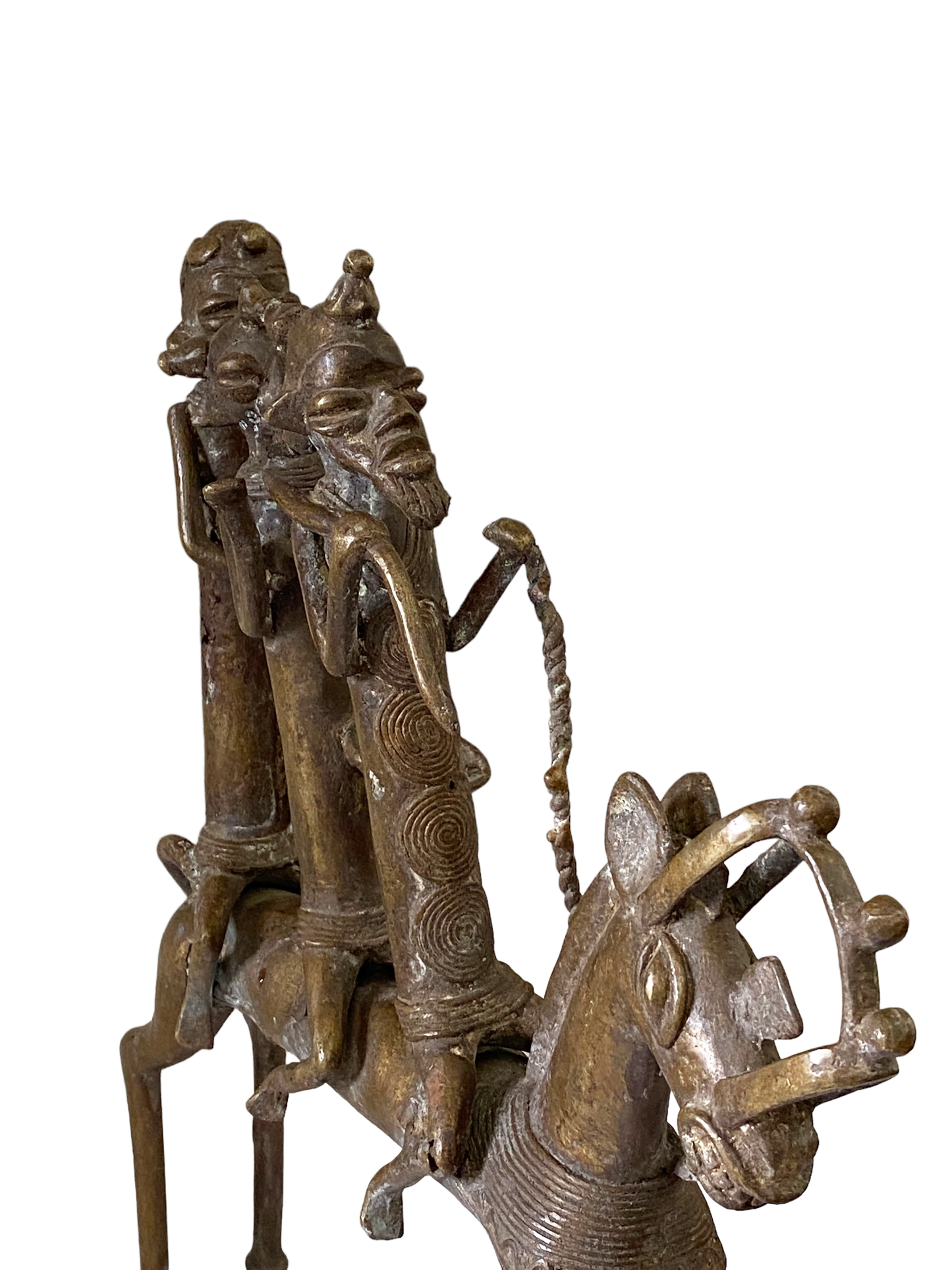 #4895 LG  African Kotoko Bronze Horseman W/ 3 Companions 17" H Chad