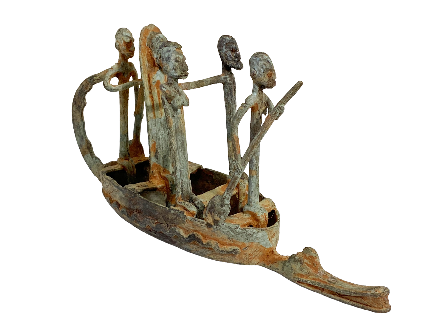 #4903 Dogon Bronze Pirogue Crocodile Boat W/ figures , Mali.