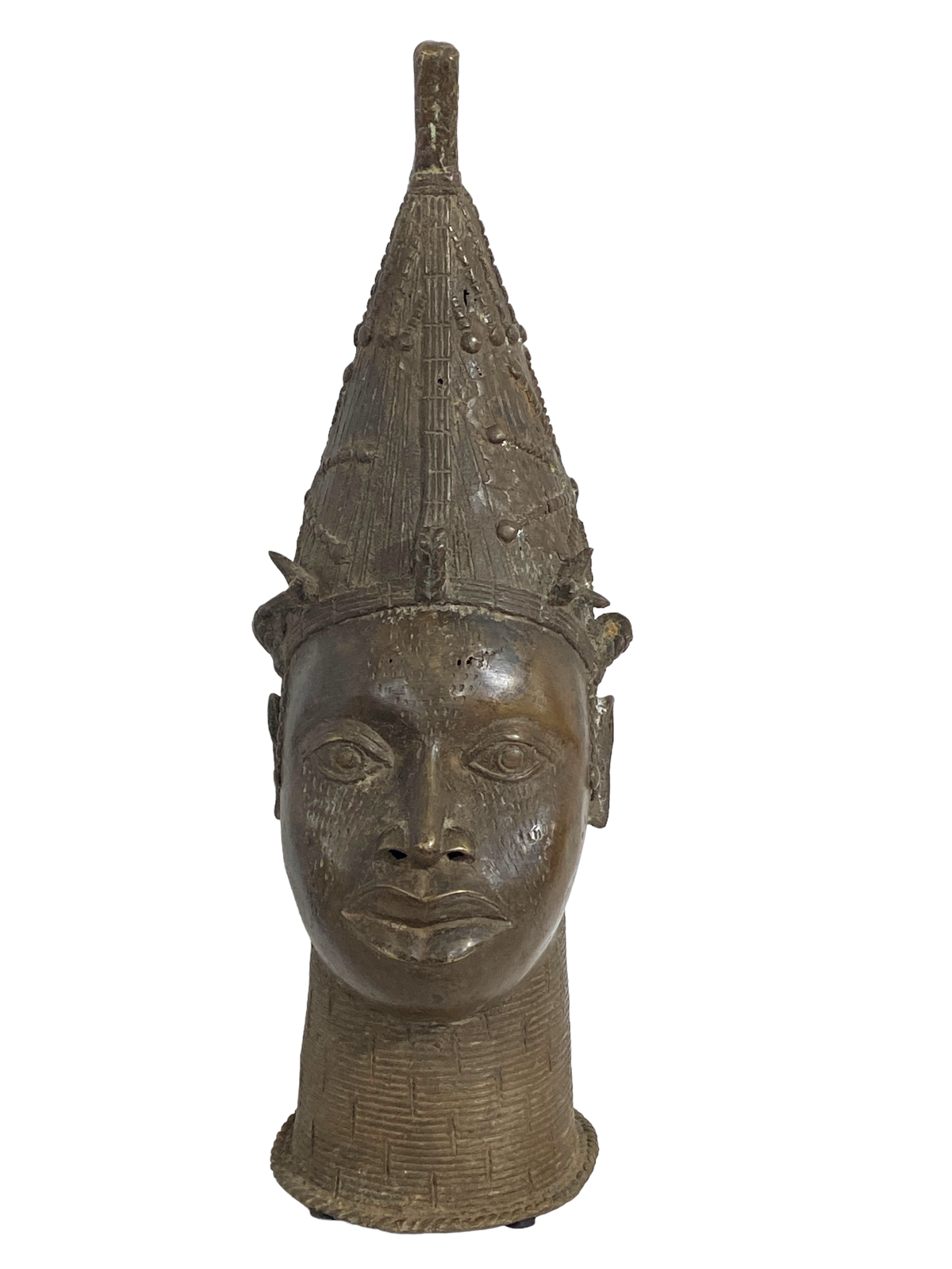 #3844 Vintage Large Benin Bronze Head of a Queen Nigeria 21.5" H