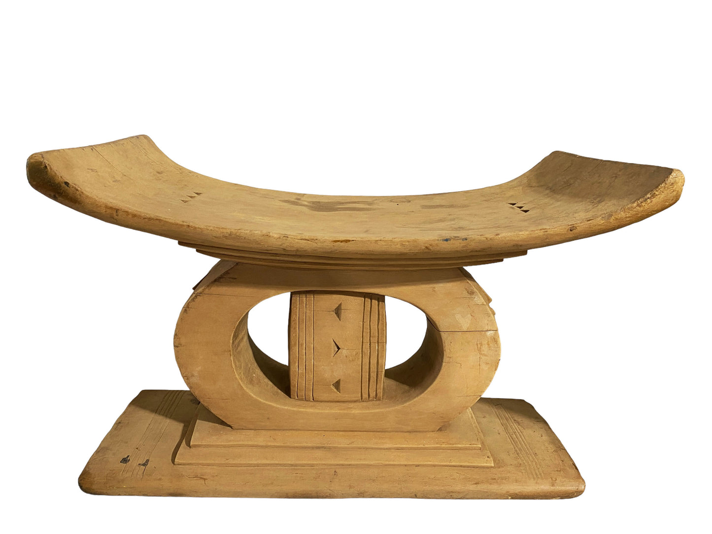 #5284 Superb and Rare Old Royalty Ashanti Carved Wood Stool 22" W by 15" H