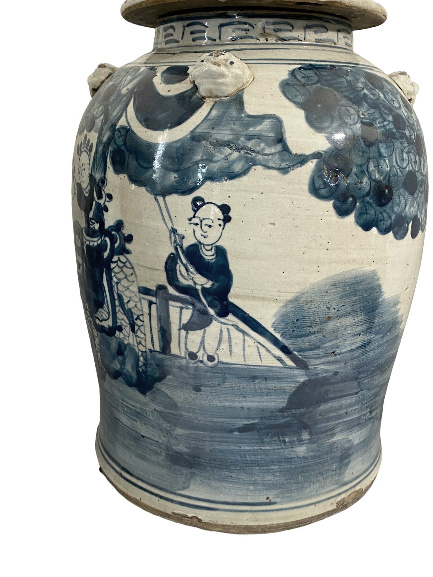 #207 Porcelain Lidded Blue & White Chinoiserie Ginger Jars - a Pair 18.5" H