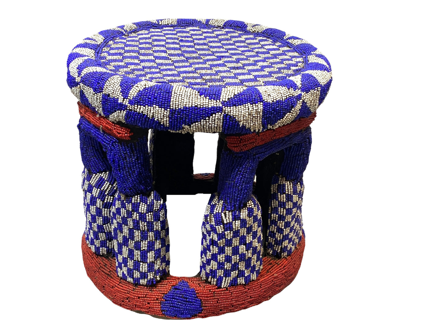 # 4581 LG Nobility Beaded Wood Bamileke Throne /Table/ Stool Cameroon 19.5" D