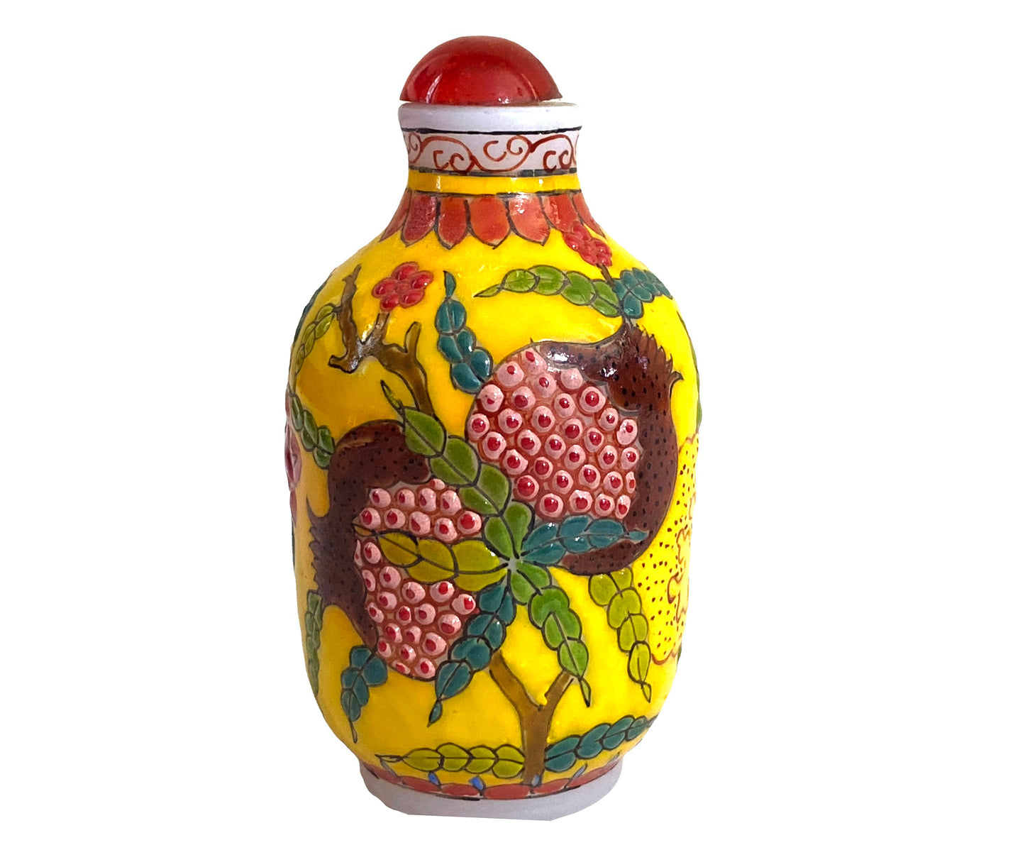 #5947 Chinoiserie Overlay Carved Peking Glass Snuff Bottle