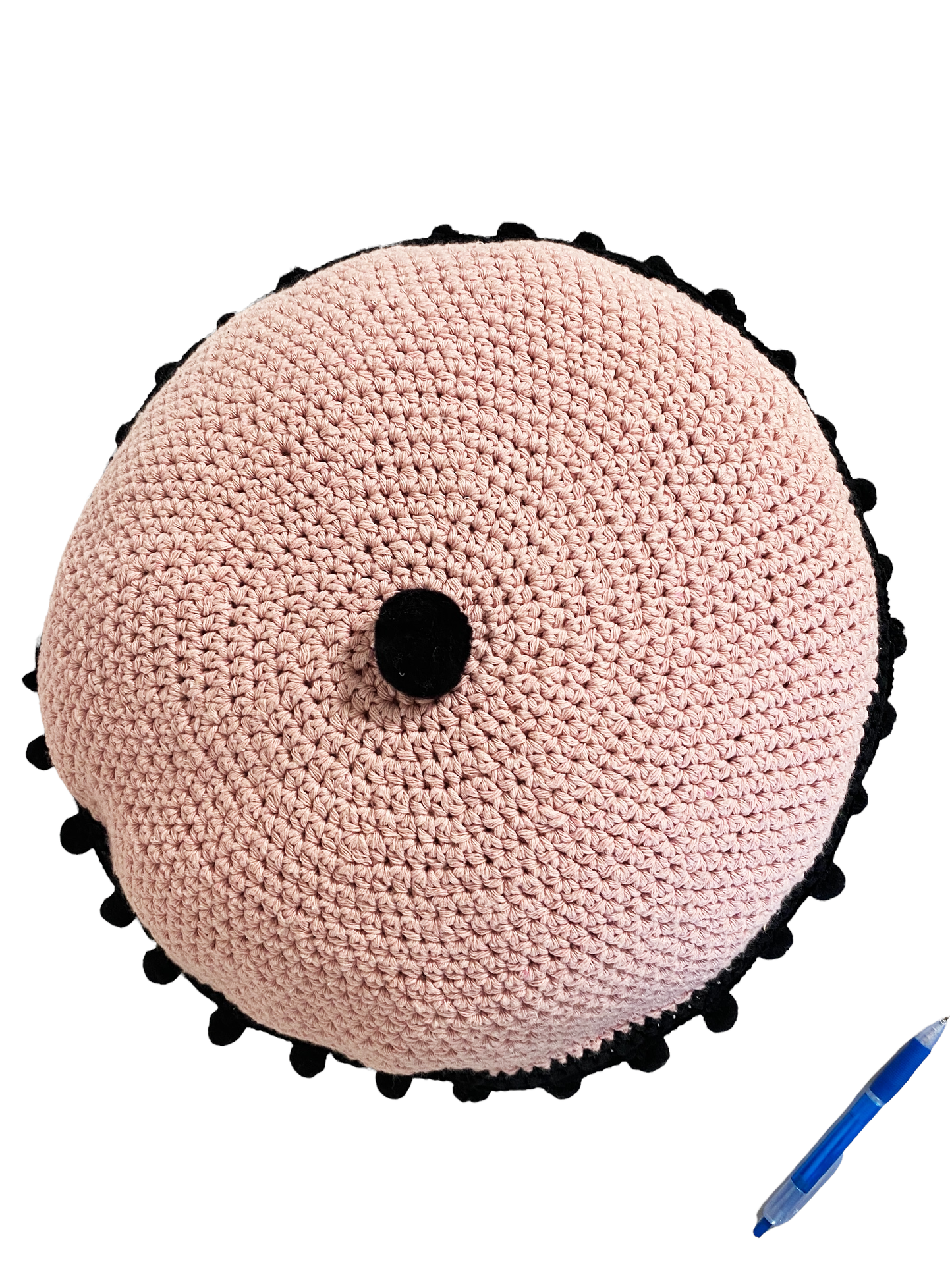 #4627 Handmade Round Crochet Pillow With Decorative Tassels 16" D