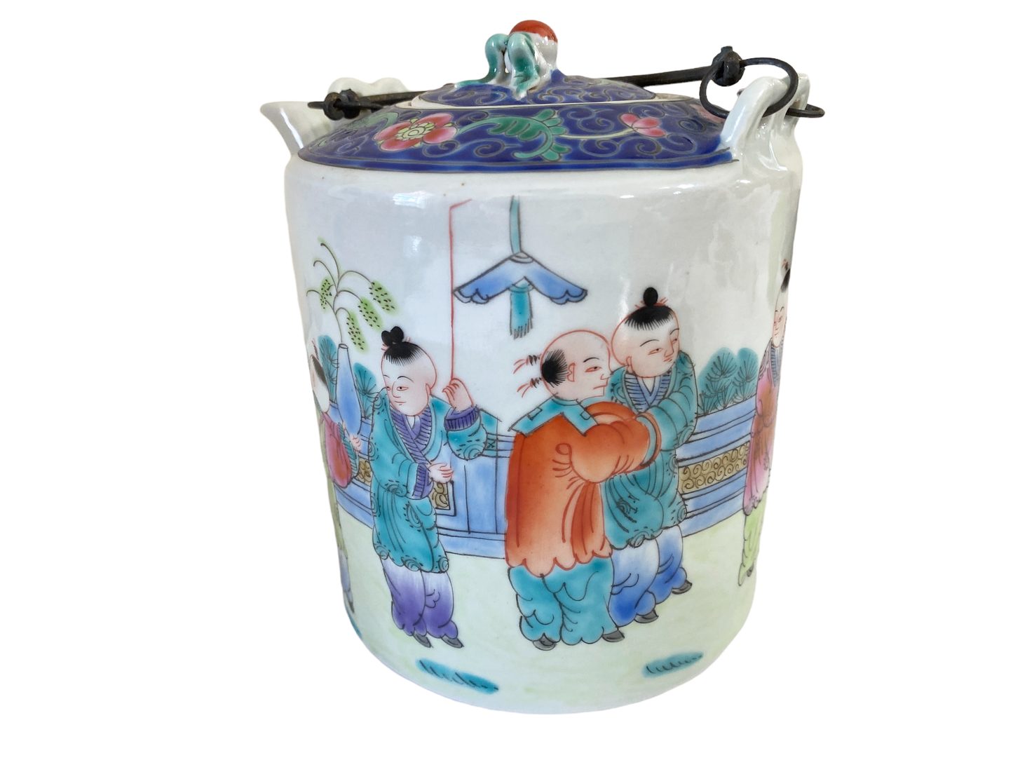 #4706 Chinoiserie Famille Rose Teapot With Iron Handles