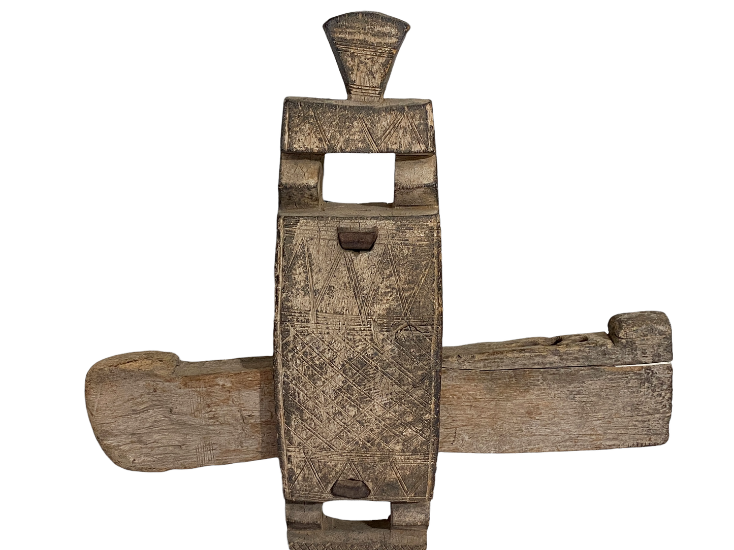 #1402 Rare Old African Dogon Door Lock On stand Mali 16" H