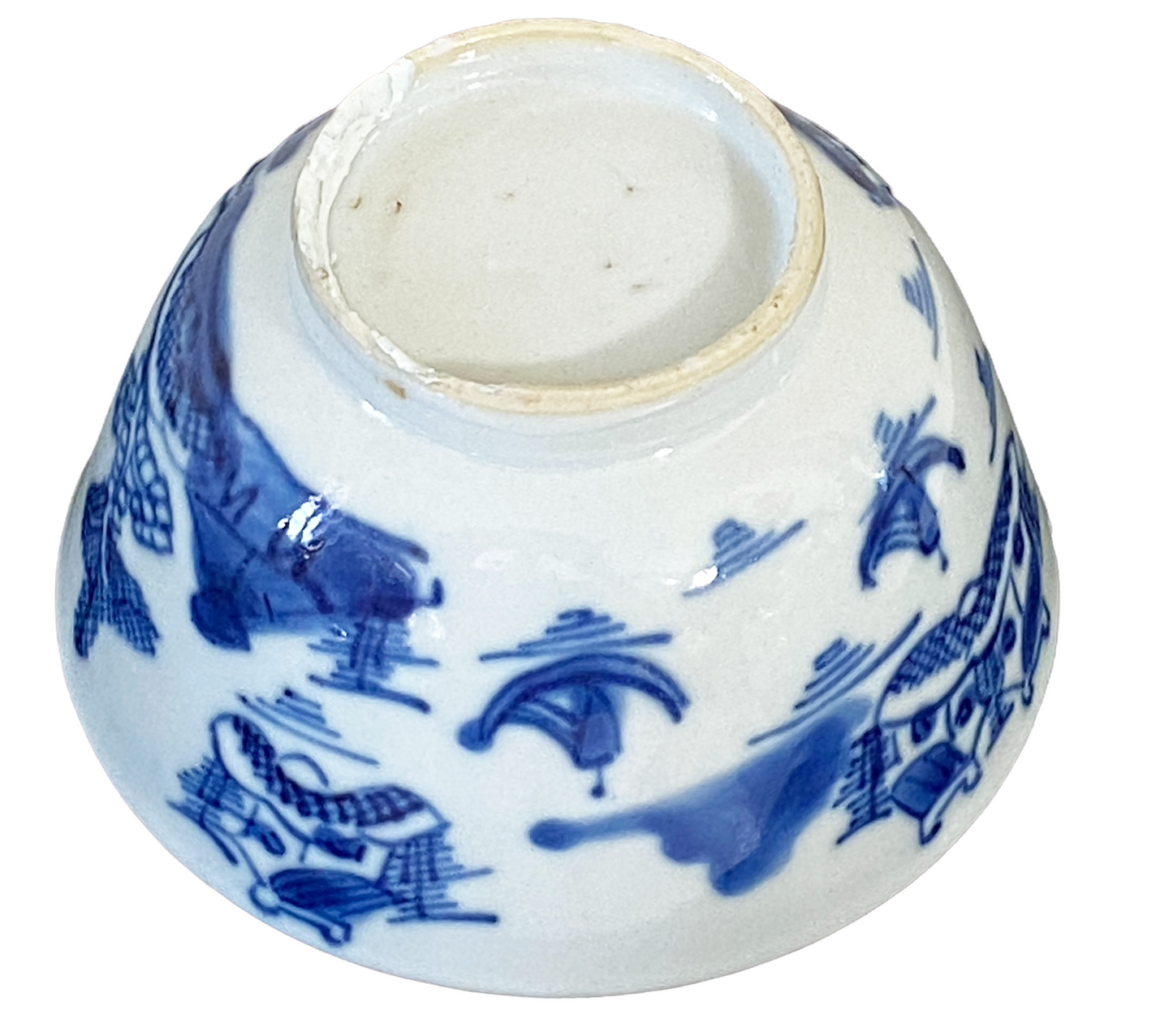 19th C Chinese Canton Blue and White Porcelain Pagoda Motif Bowl 3.75" D