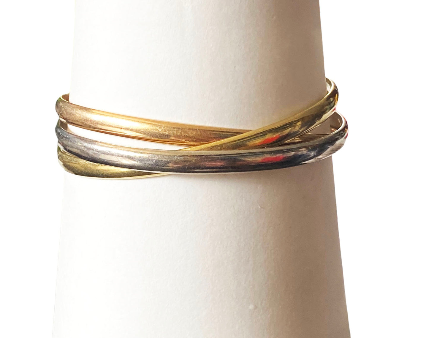 #4861Cartier  Style Tri-Tone 18 Karat Interlocking 3 Bangle Trinity Bracelet