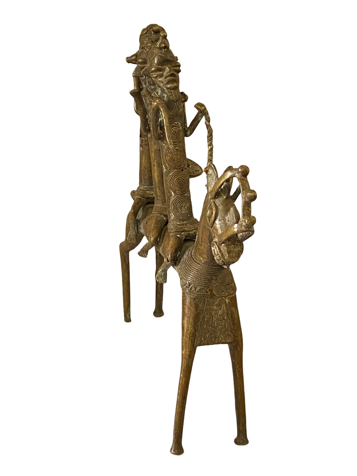 #4895 LG  African Kotoko Bronze Horseman W/ 3 Companions 17" H Chad