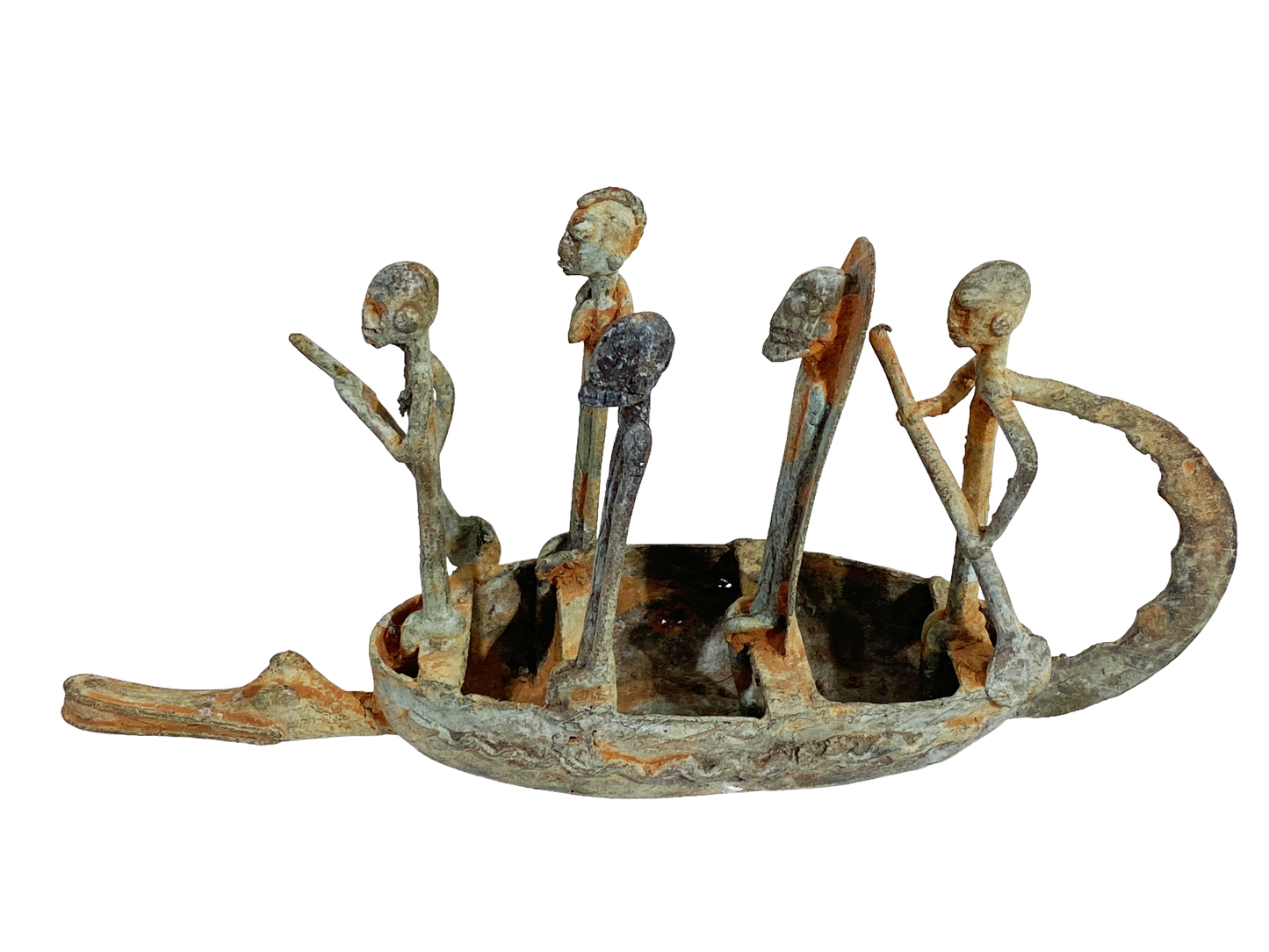 #4903 Dogon Bronze Pirogue Crocodile Boat W/ figures , Mali.