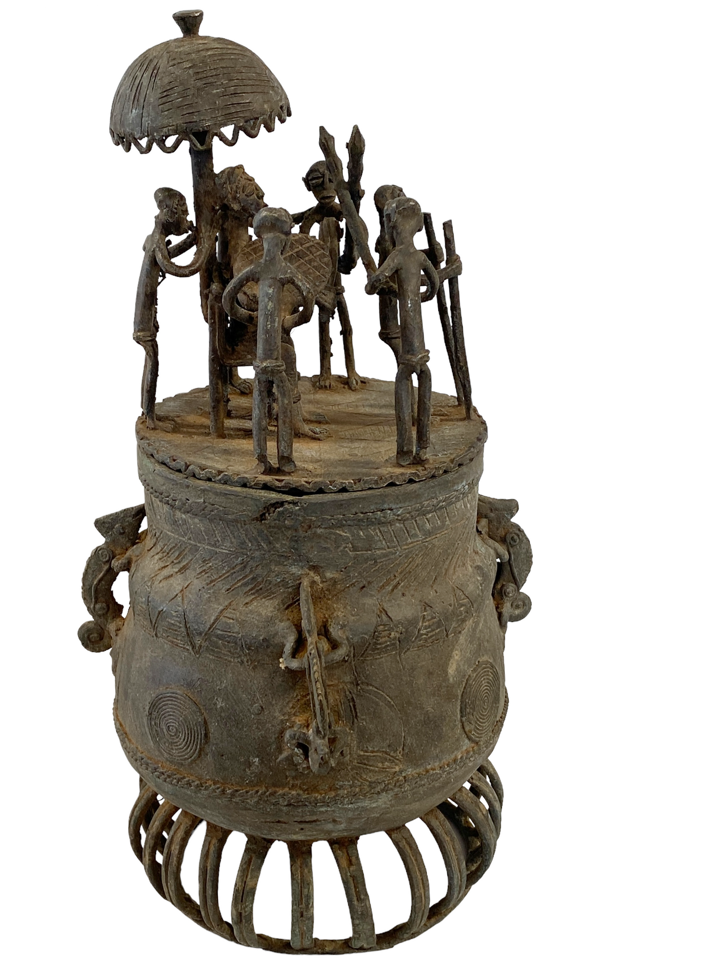 #5223 African Cast Bronze Vessel Kuduo Ashanti Tribe Ghana 12.25" H