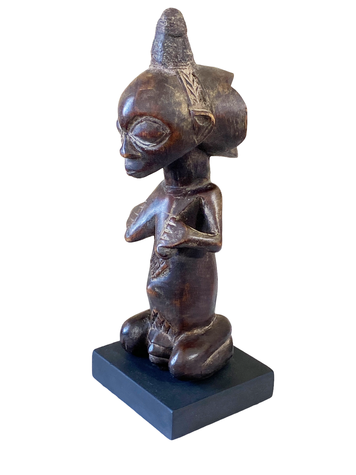 #4745 Tribal  African Luba, Court Knelling  Fertility Female DR of Congo on Stand 13.5" H