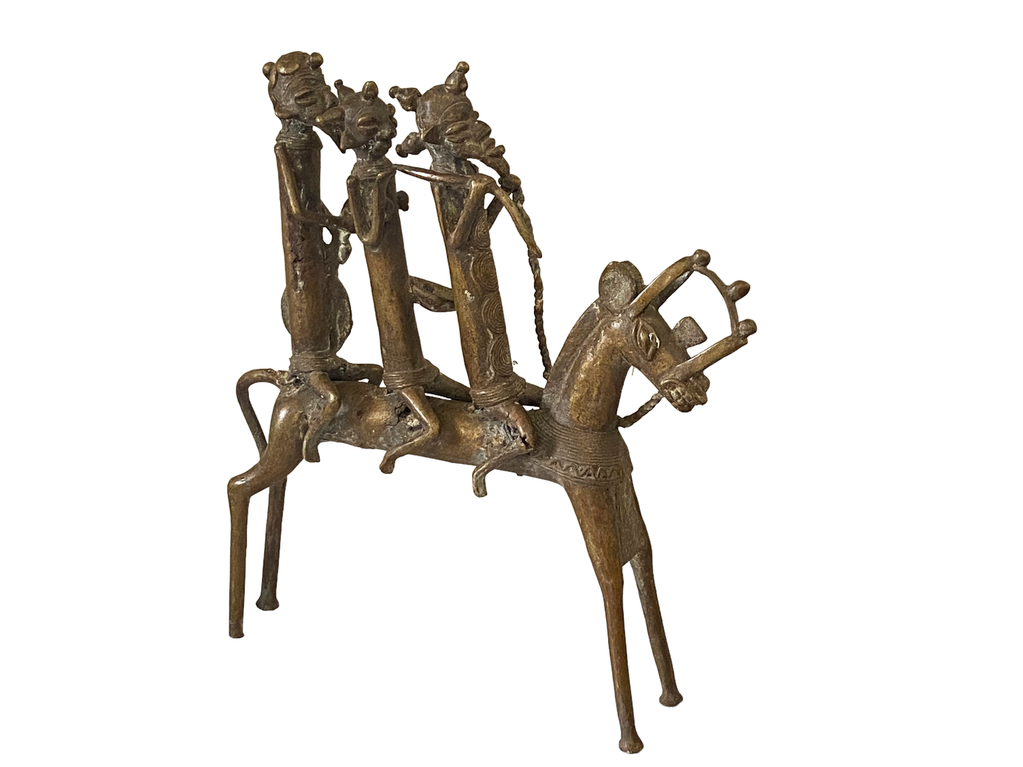 #4895 LG  African Kotoko Bronze Horseman W/ 3 Companions 17" H Chad