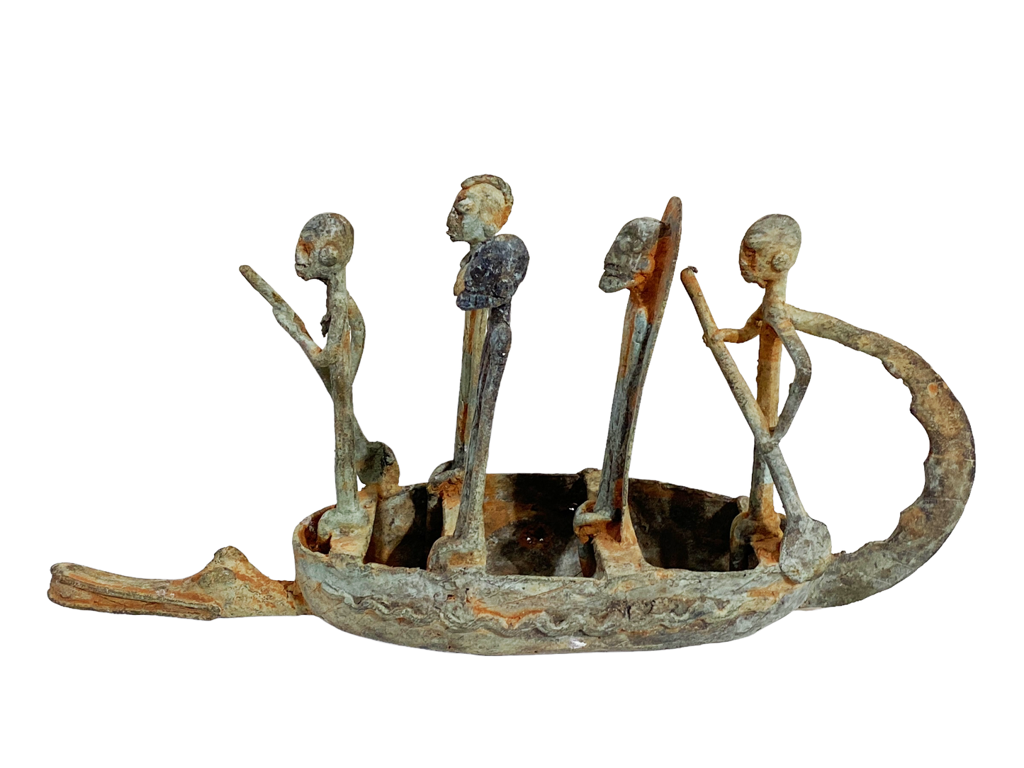 #4903 Dogon Bronze Pirogue Crocodile Boat W/ figures , Mali.