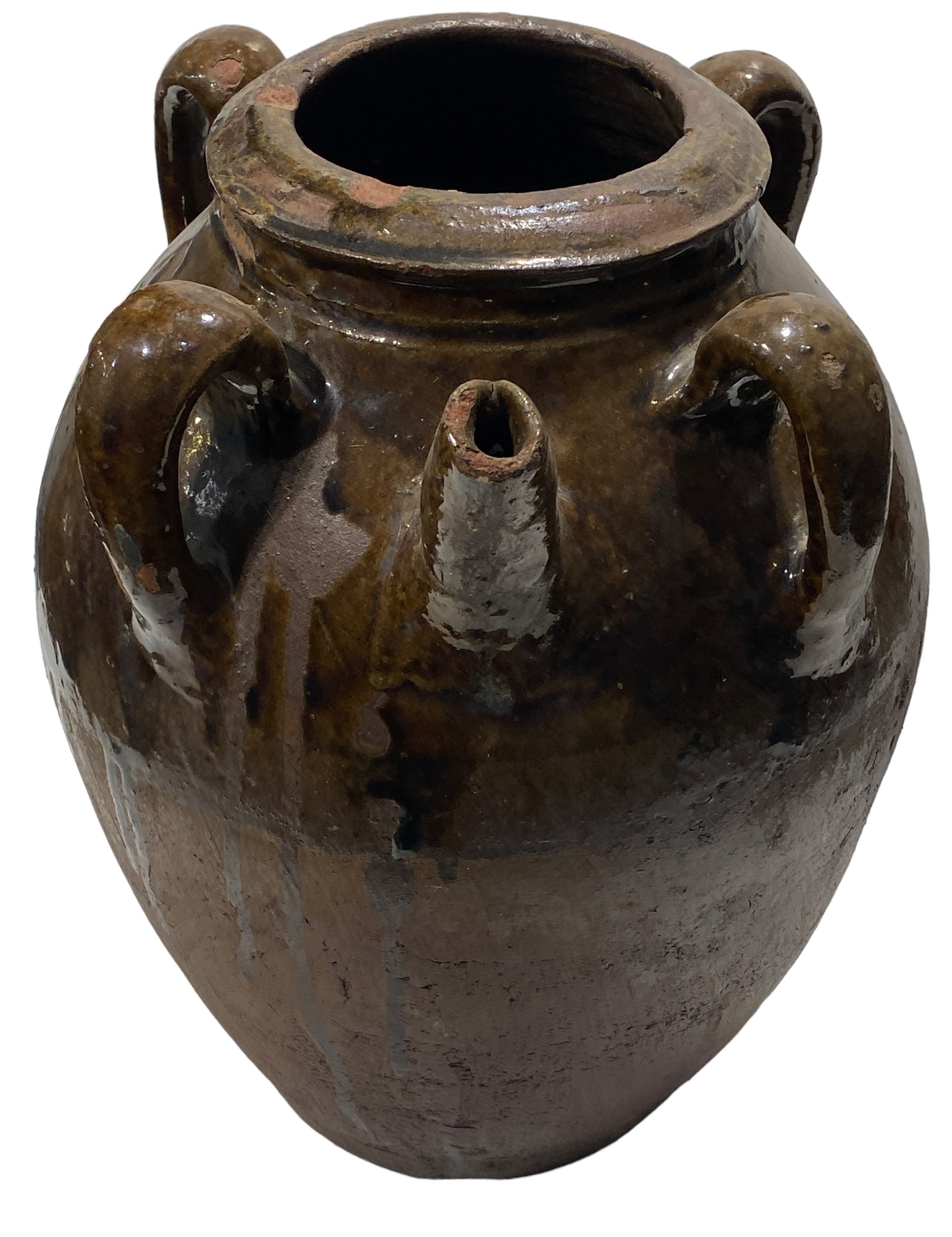 #3696 Old Asian Earthenware Pottery Storage Jar 13.5" h
