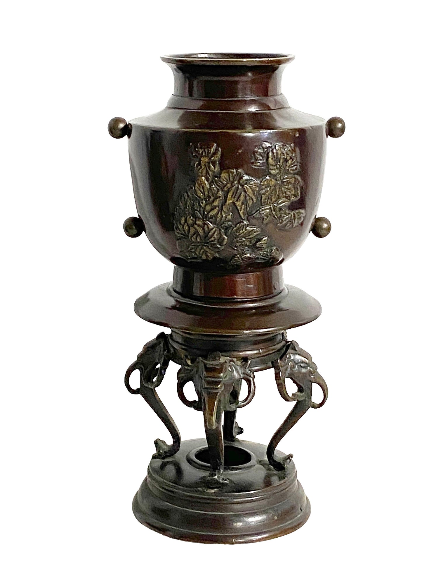 #6747 Old Japanese Bronze Incense Burner 8" H