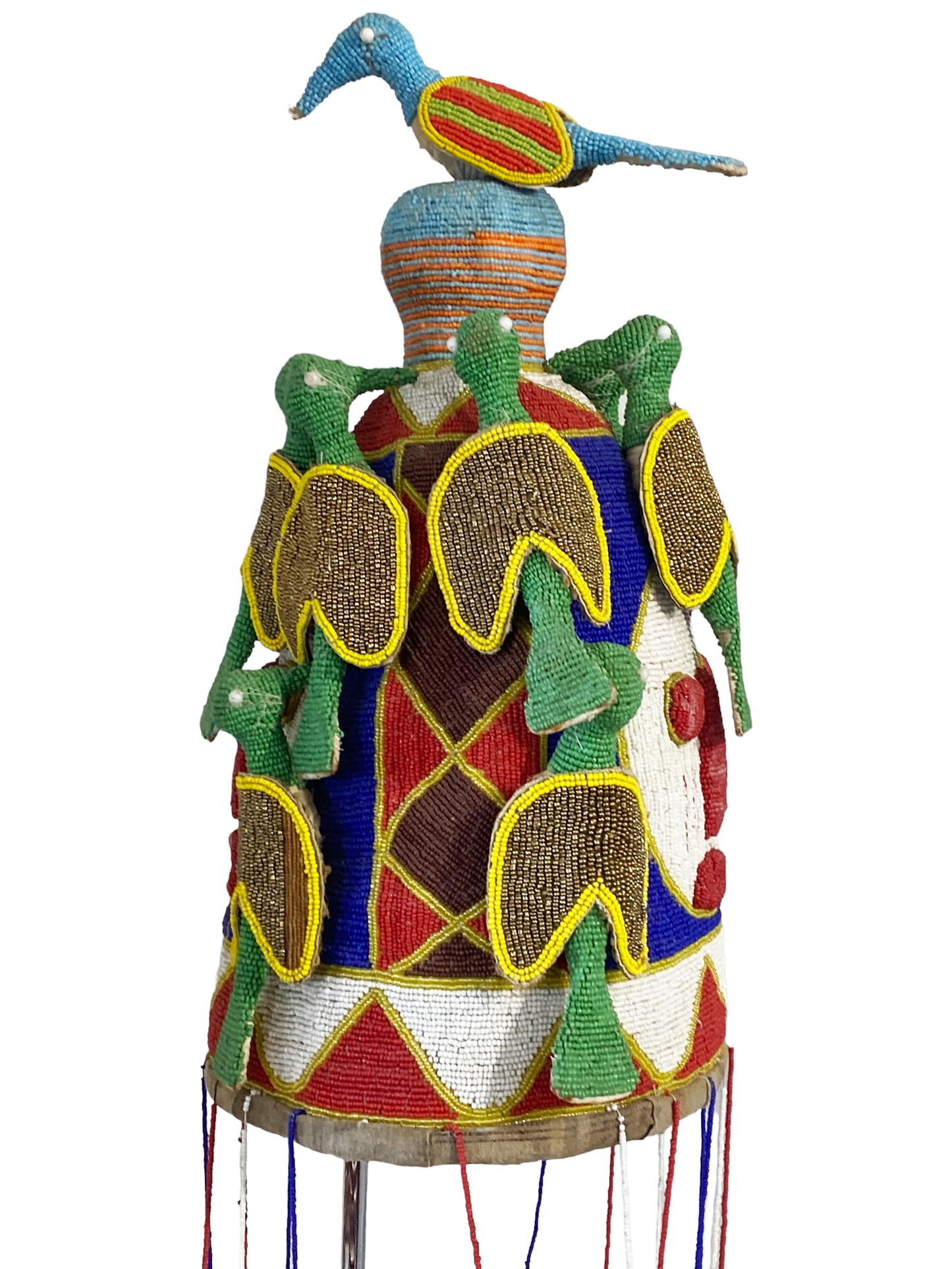 #3749 Stunning African Yoruba Beaded King Crown 18" H Nigeria